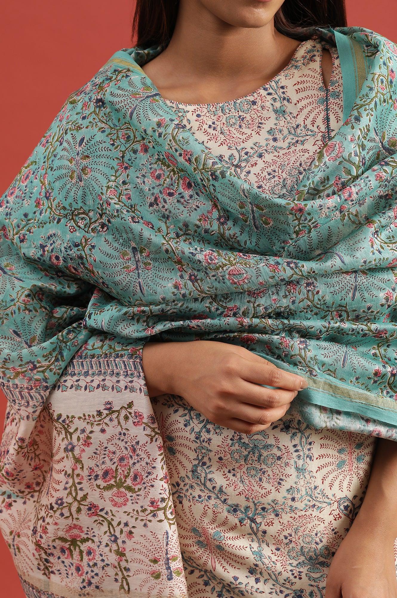 Jade Green Hand Block Print Dupatta - Image 4