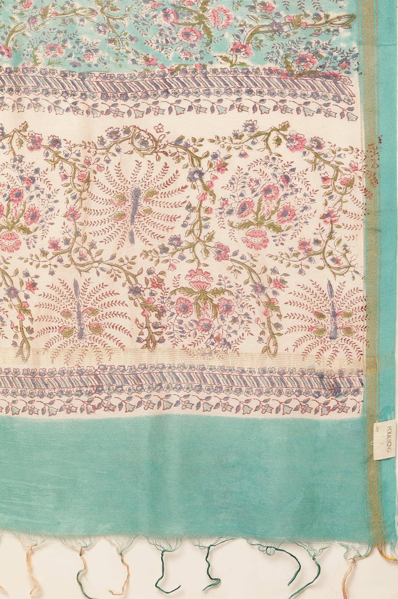 Jade Green Hand Block Print Dupatta - Image 6