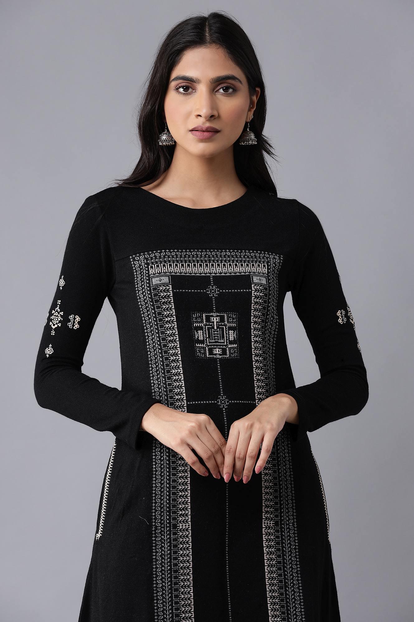 Jet Black A-line Winter kurta - Image 5