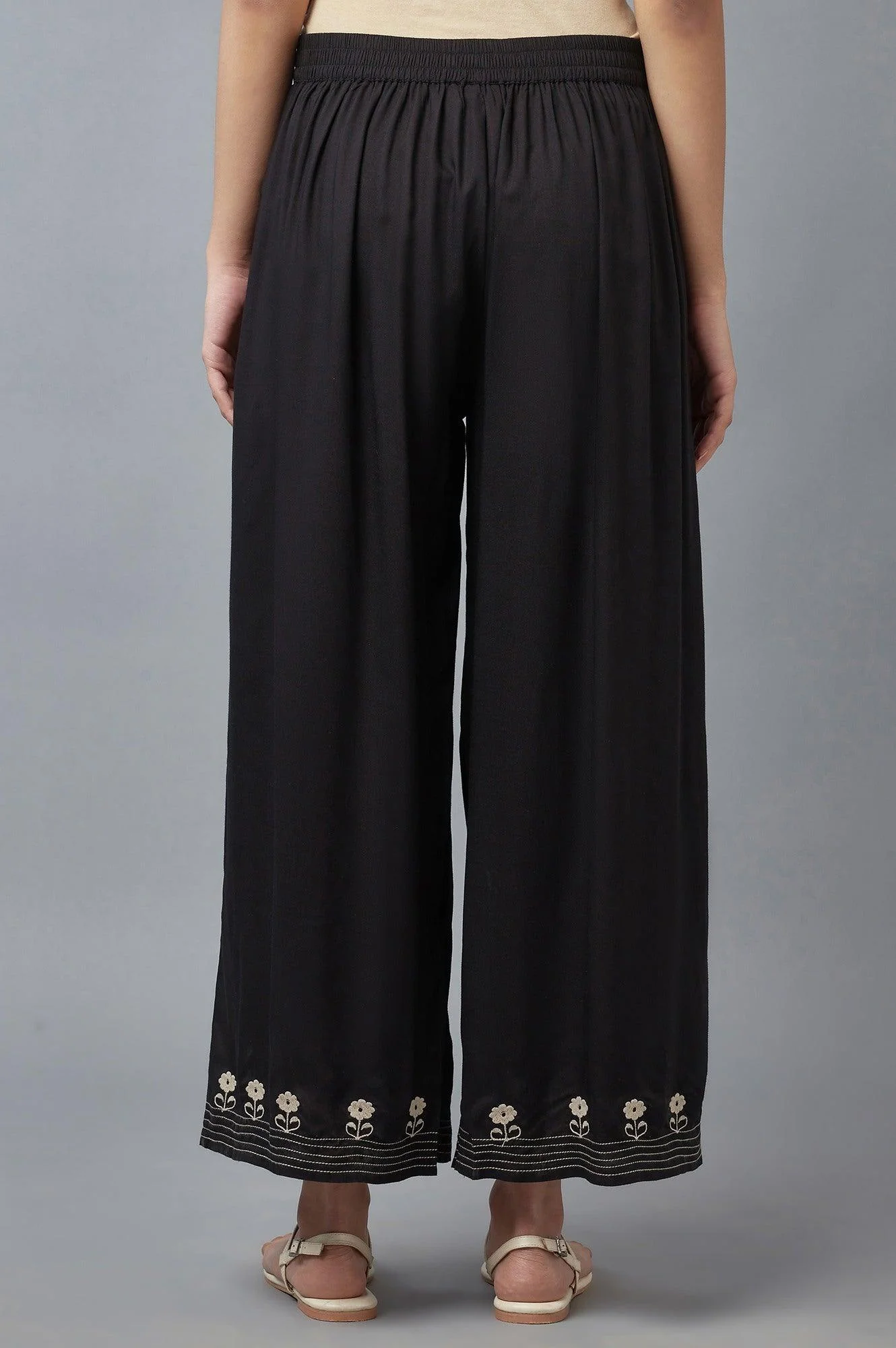 Jet Black Embroidered Parallel Pants - Image 2