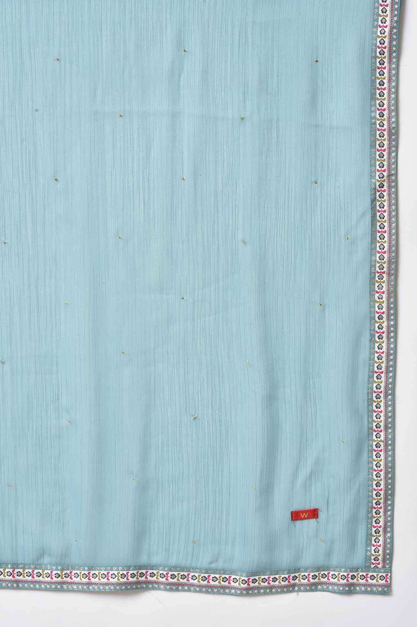 Jet Black Printed Kalidar Embroidered Dress With Blue Chiffon Dupatta - Image 6