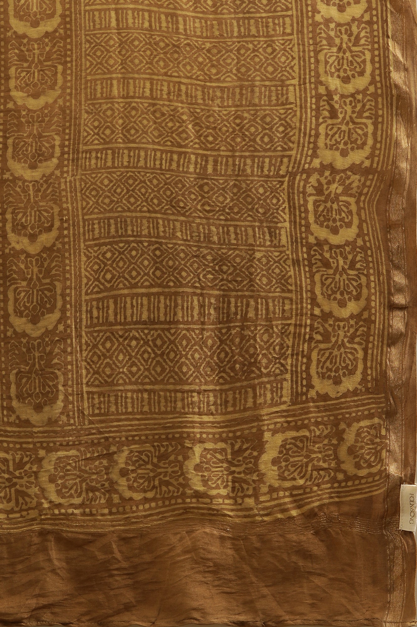 Khakhi Brown Block Printed Chanderi Drape - Image 4