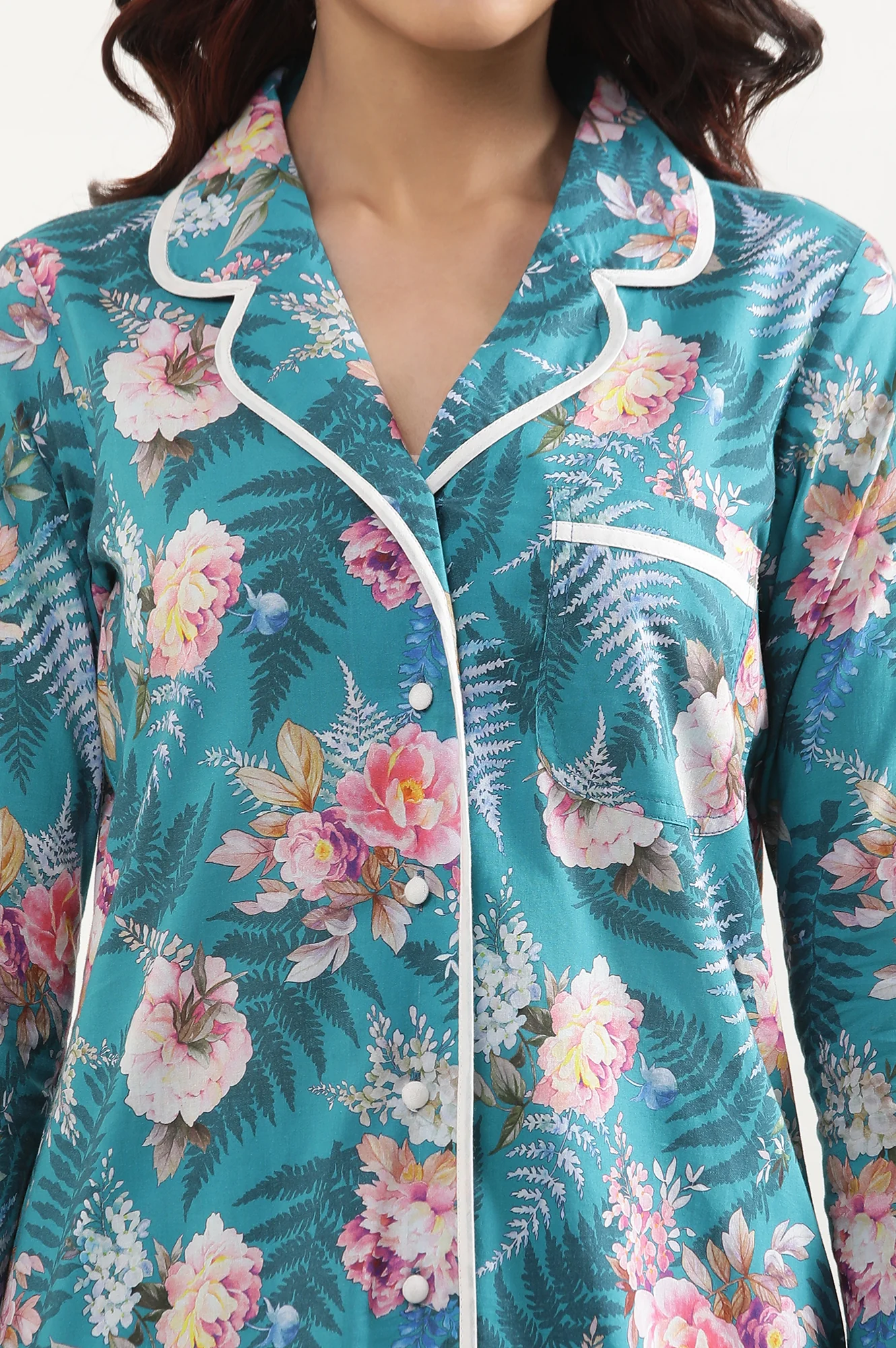 Green Floral Printed Straight Fit Cotton Palazzo With Elasticated Waist - Image 7