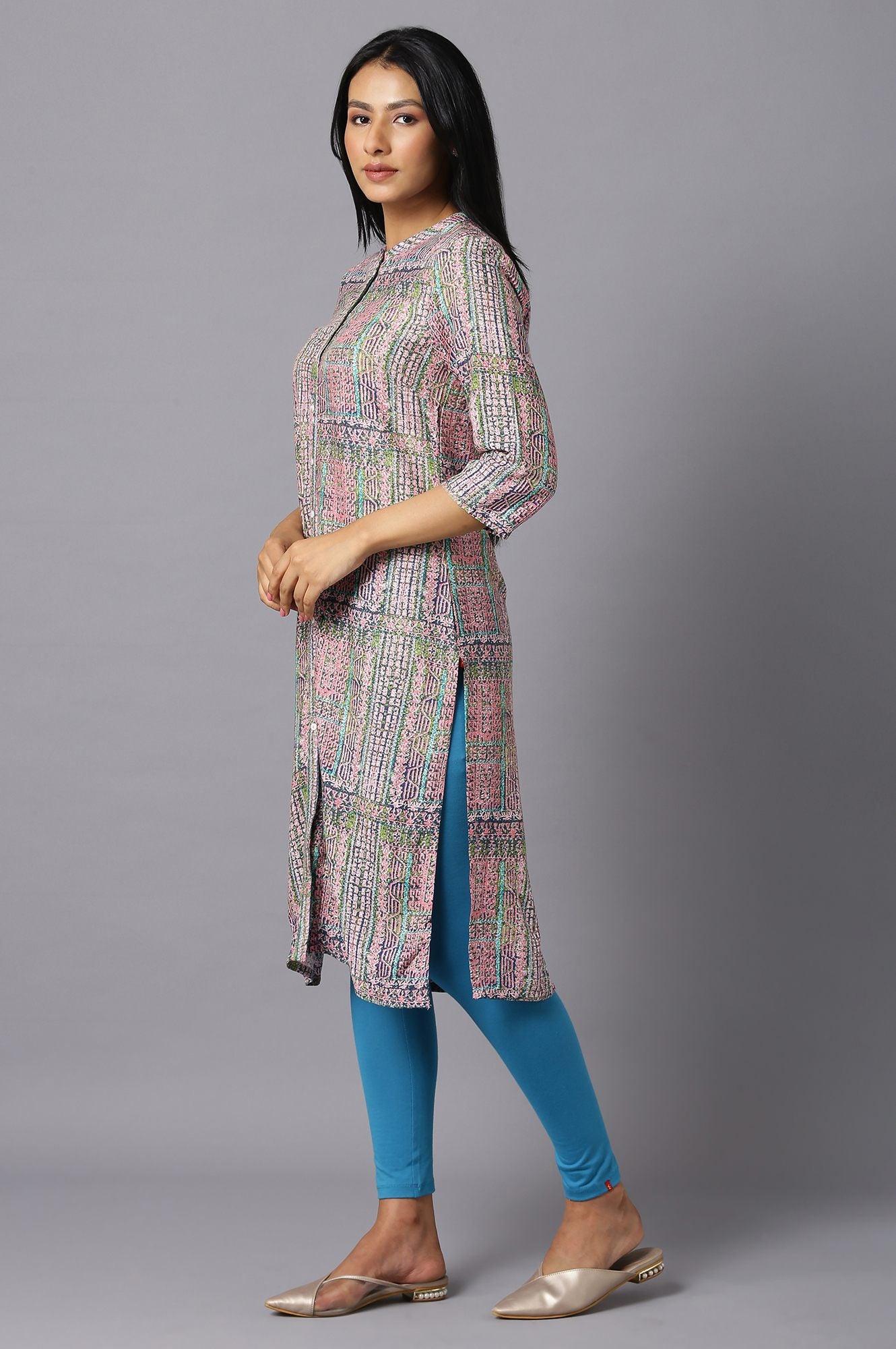 Lavender A-Line kurta With Multi-Coloured Floral Print - Image 3