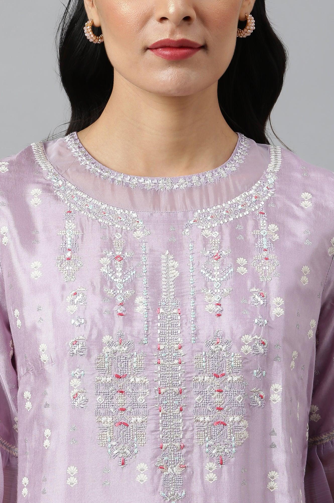 Lavender Shantung kurta With Embroidery - Image 8