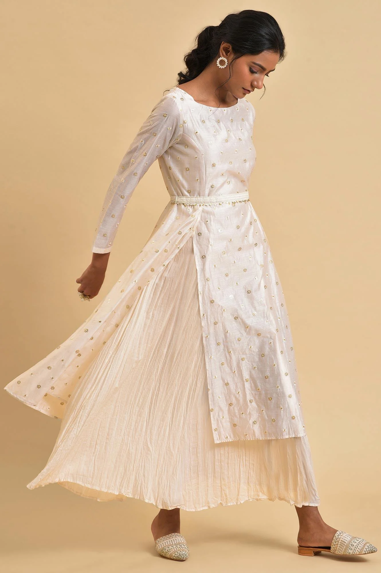 Layered Dress With Belt And Front Slit - Image 4