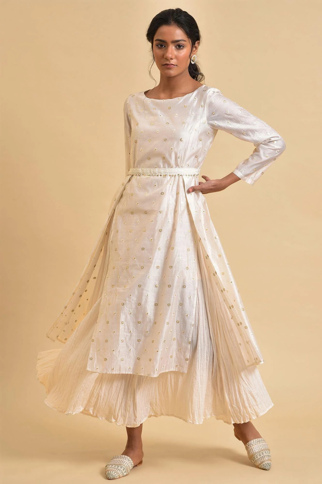 Layered Dress With Belt And Front Slit - Image 6