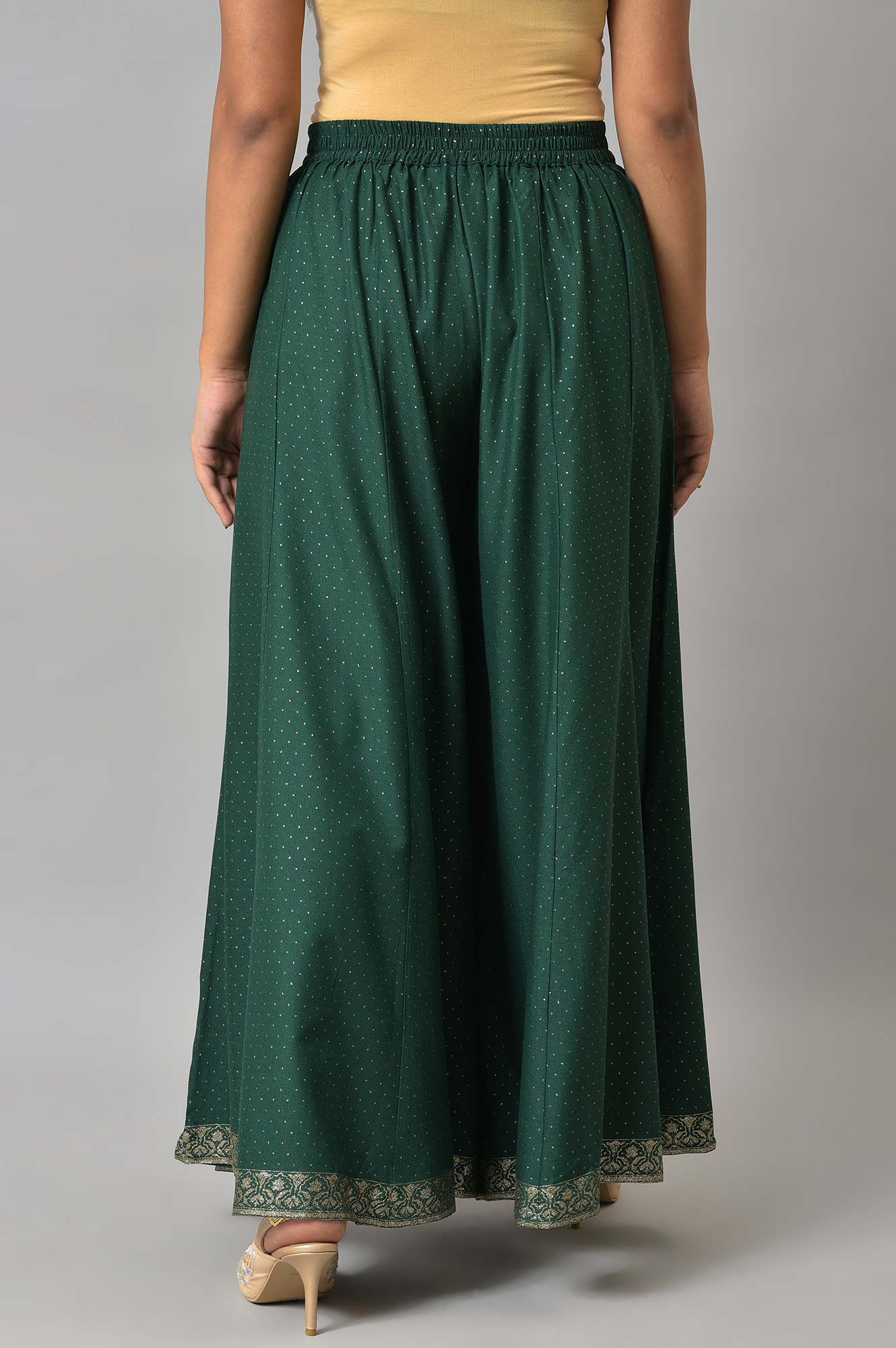 Leaf Green Glitter Printed Culottes - Image 2