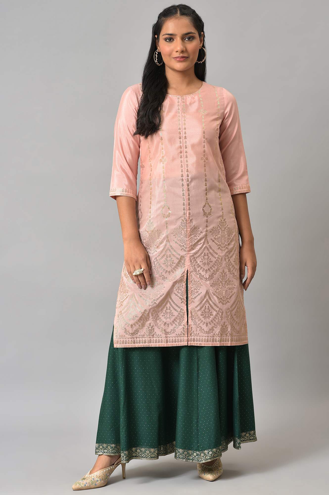 Leaf Green Glitter Printed Culottes - Image 5
