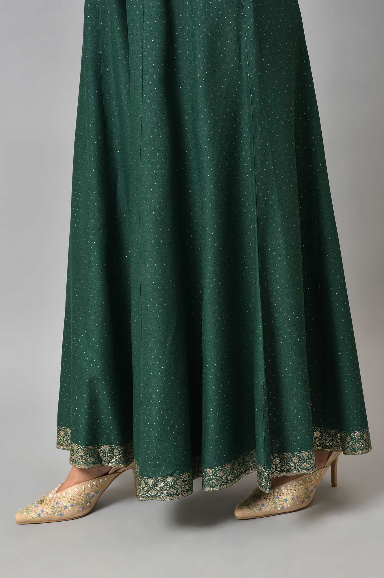 Leaf Green Glitter Printed Culottes - Image 8
