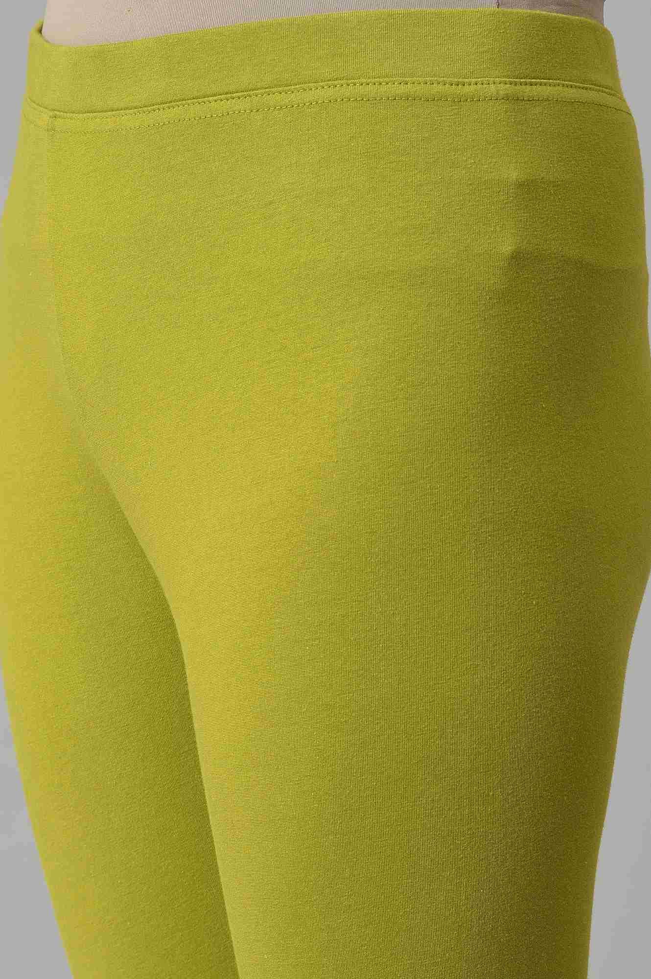 Lemon Yellow and Olive Green Printed Kurta with Tights and Dupatta Set - Image 7