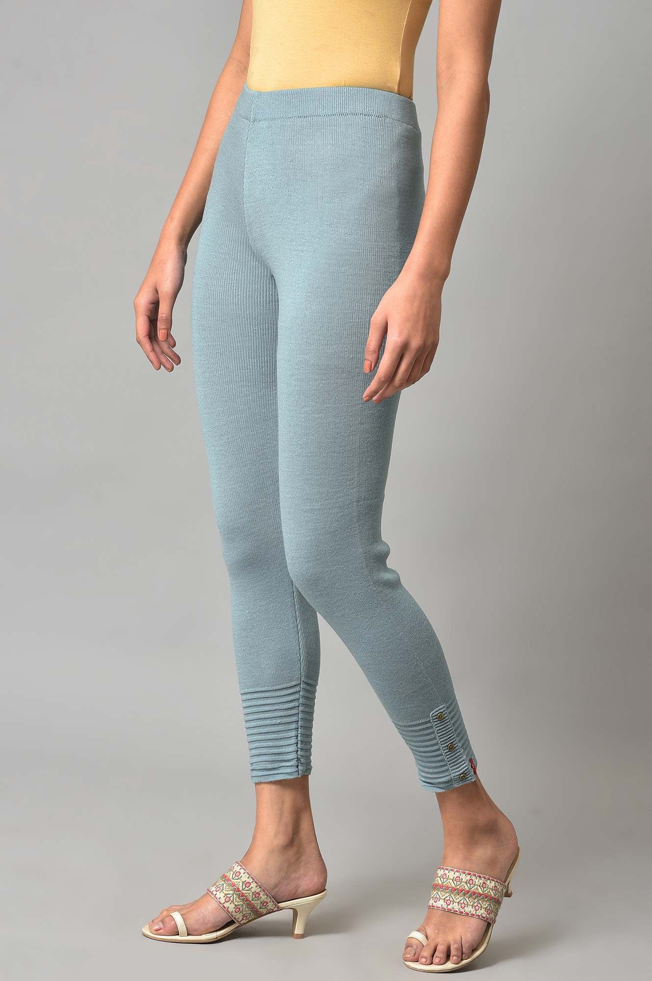 Light Blue Acrylic Winter Leggings - Image 3