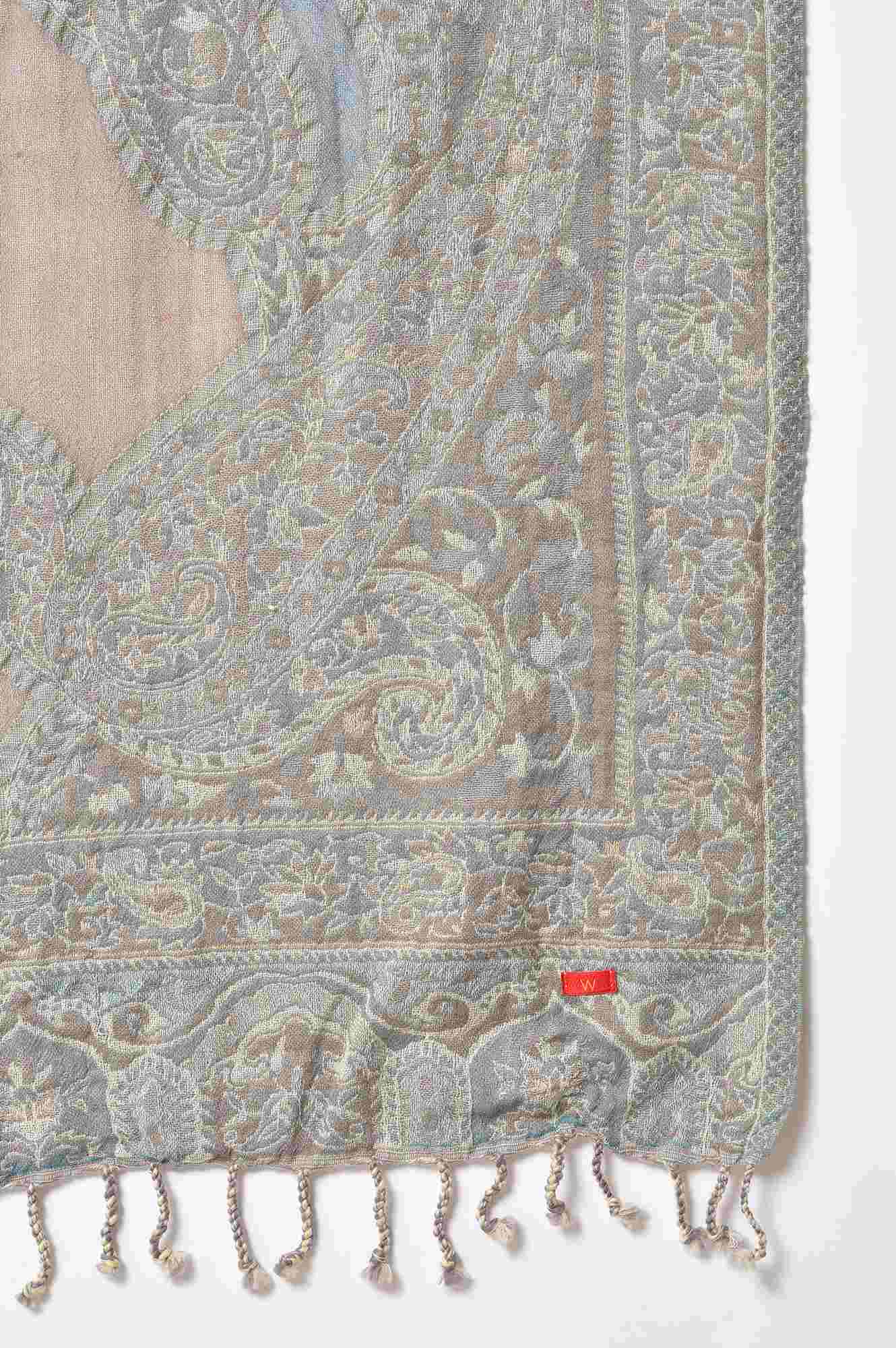 Light Blue And Grey Paisley Printed Women Winter Shawl - Image 4