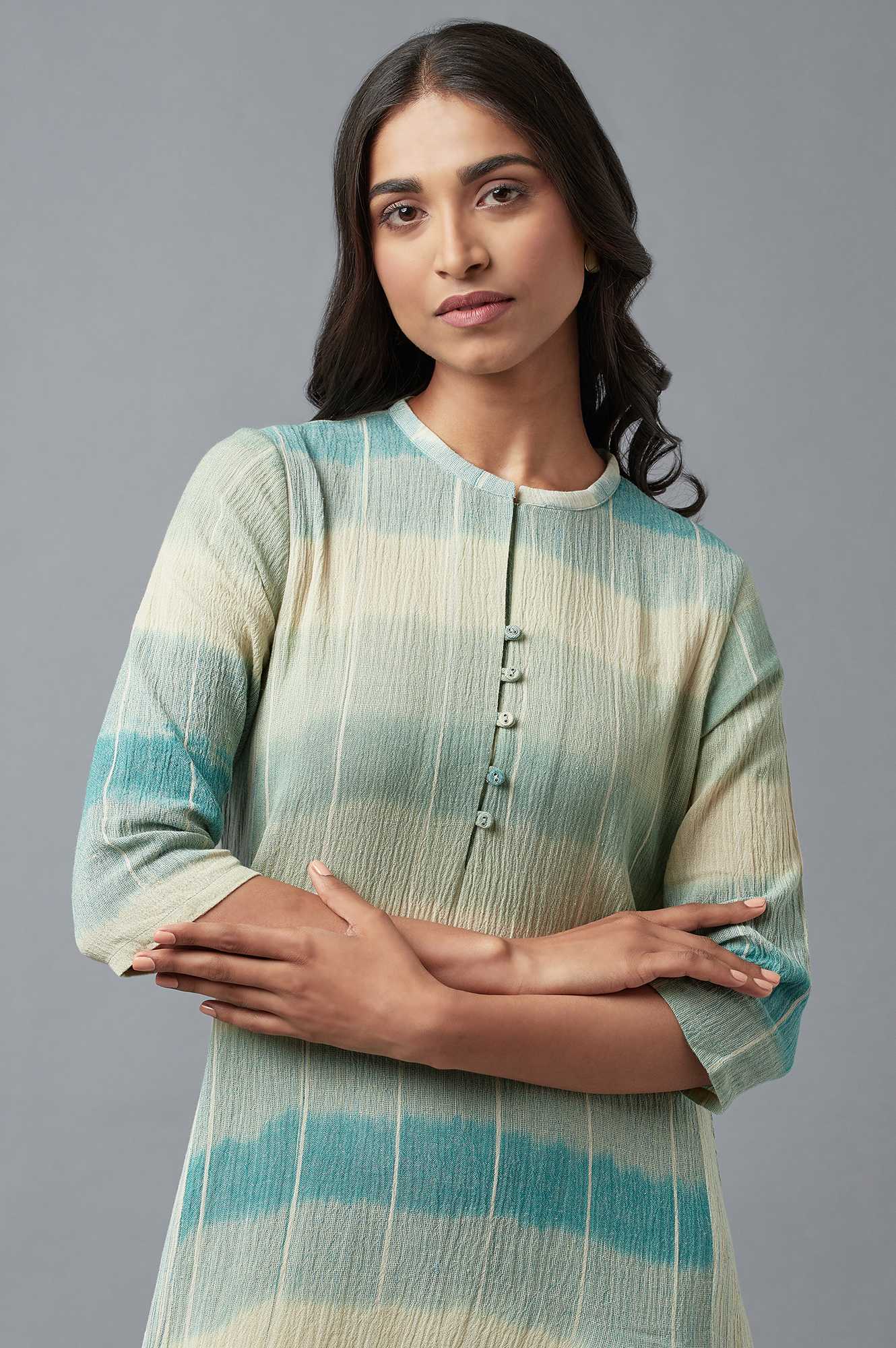 Light Blue Cotton Asymmetric Dress - Image 5