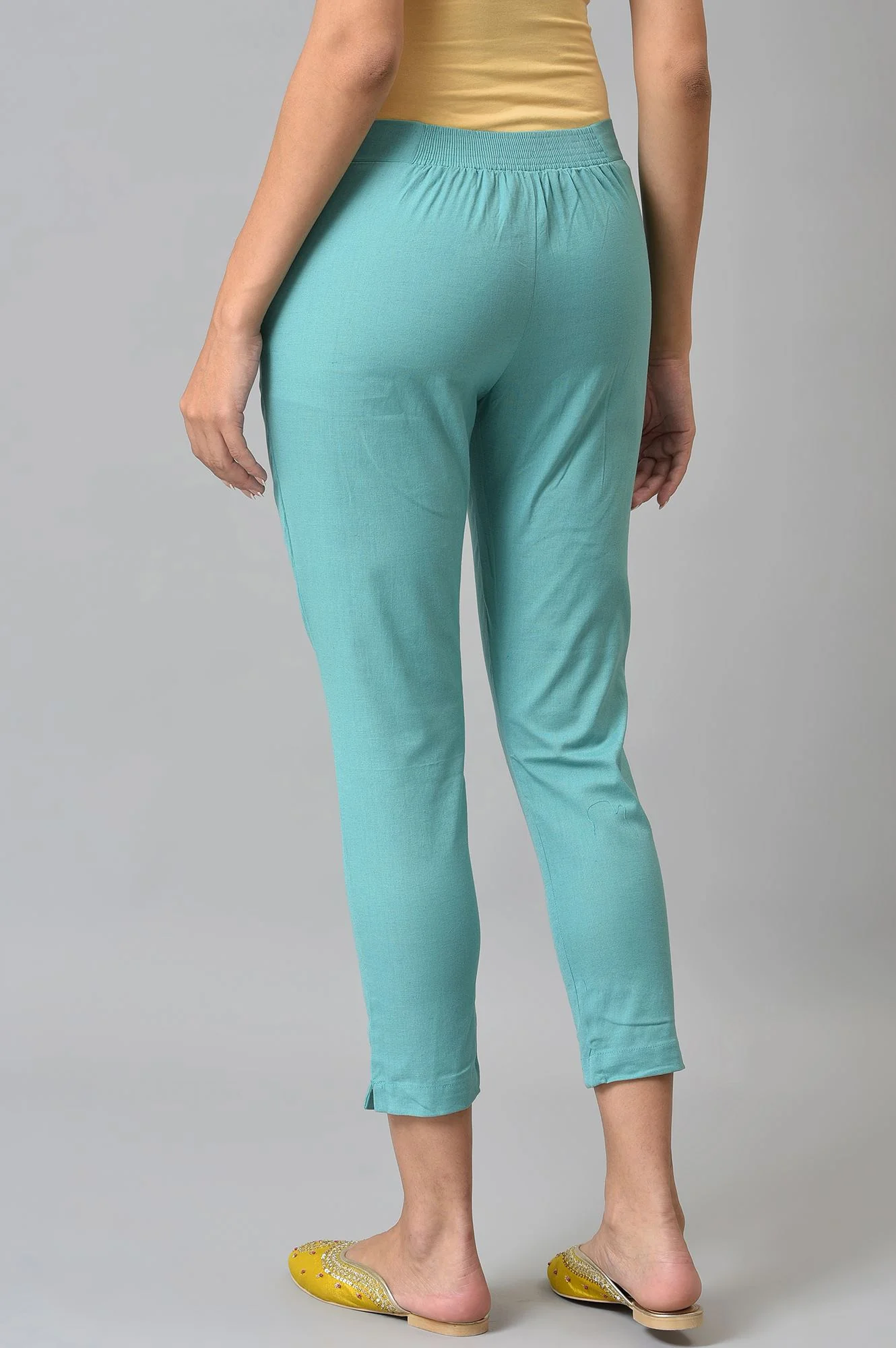 Light Blue Cotton Blend Slim Pants - Image 2
