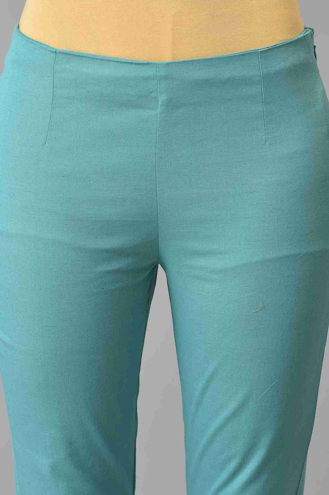 Light Blue Cotton Blend Slim Pants - Image 6