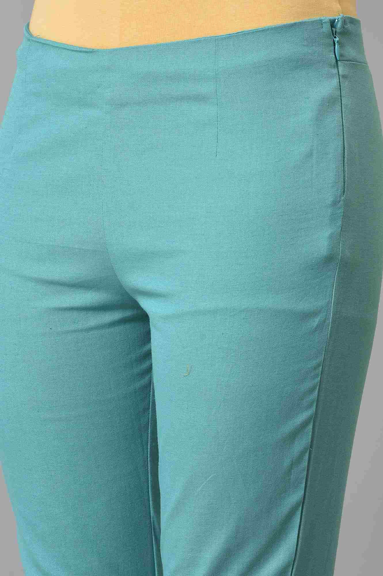 Light Blue Cotton Blend Slim Pants - Image 7