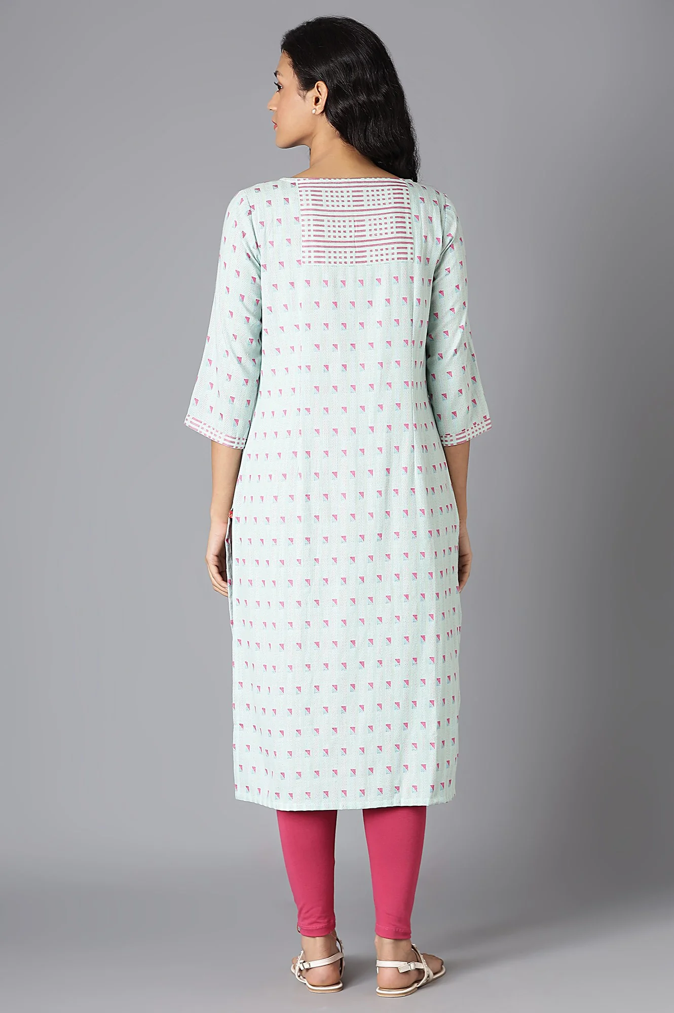 Light Blue Cotton Dobby Straight kurta - Image 2