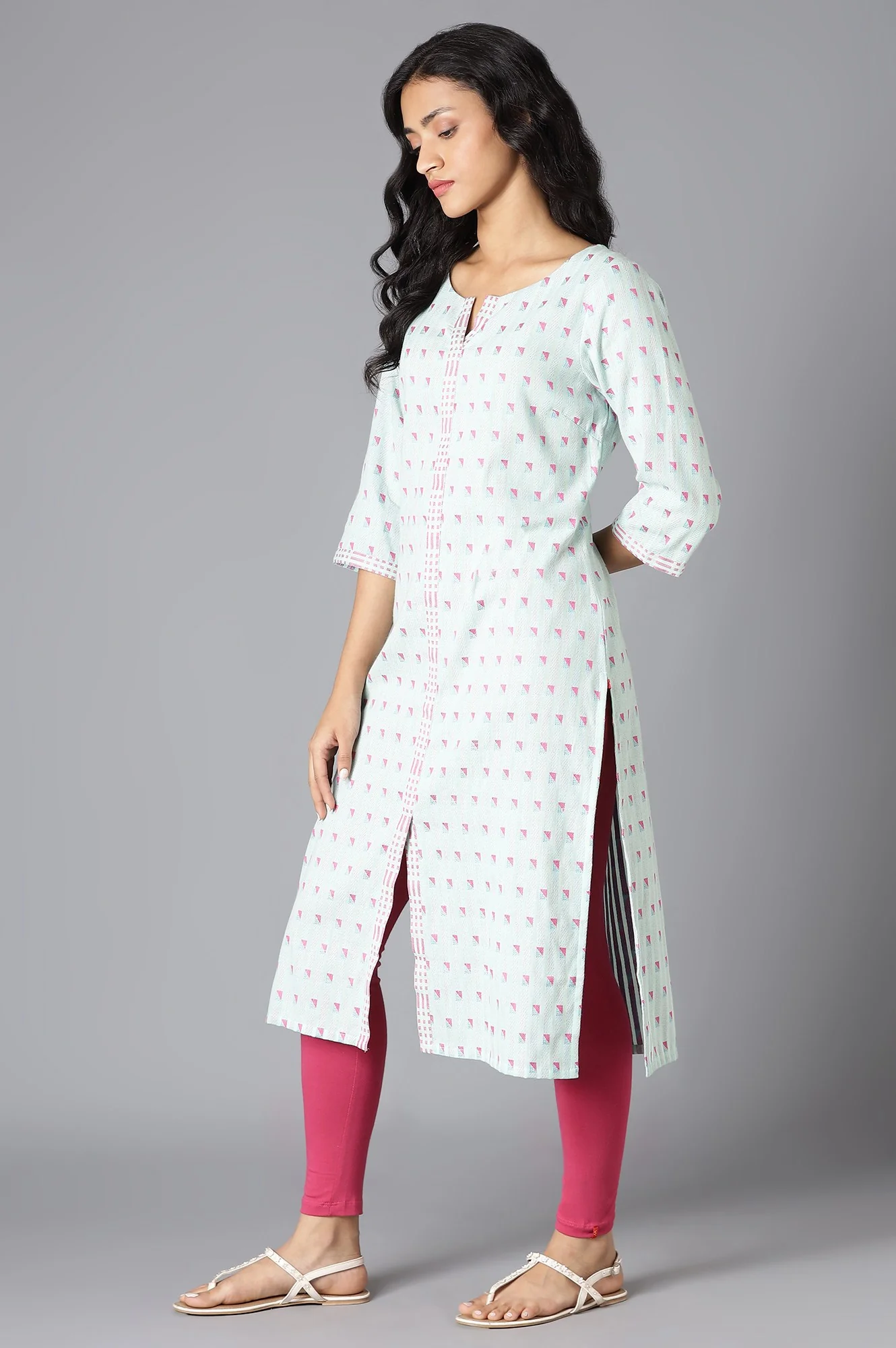 Light Blue Cotton Dobby Straight kurta - Image 3
