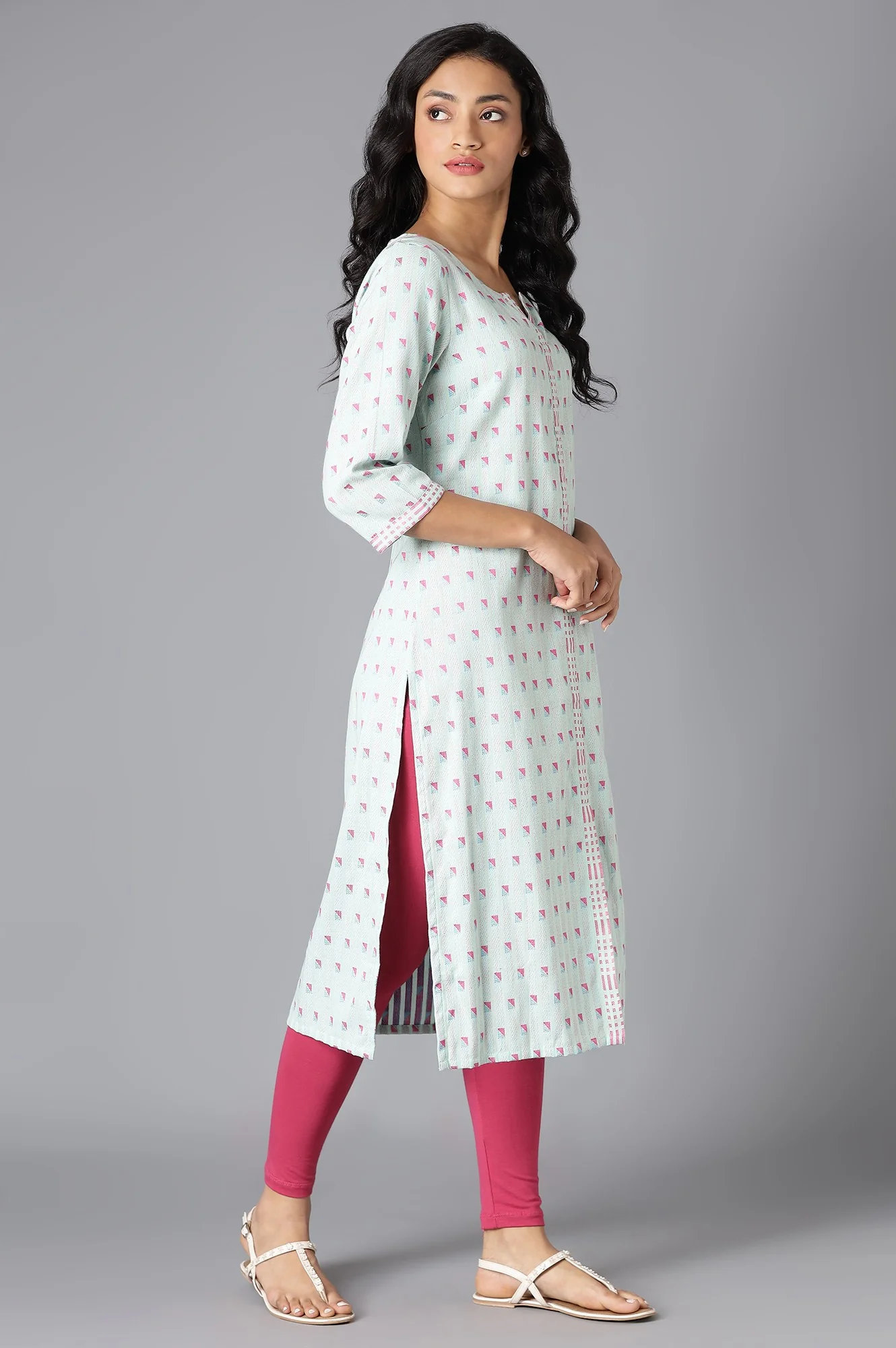 Light Blue Cotton Dobby Straight kurta - Image 4