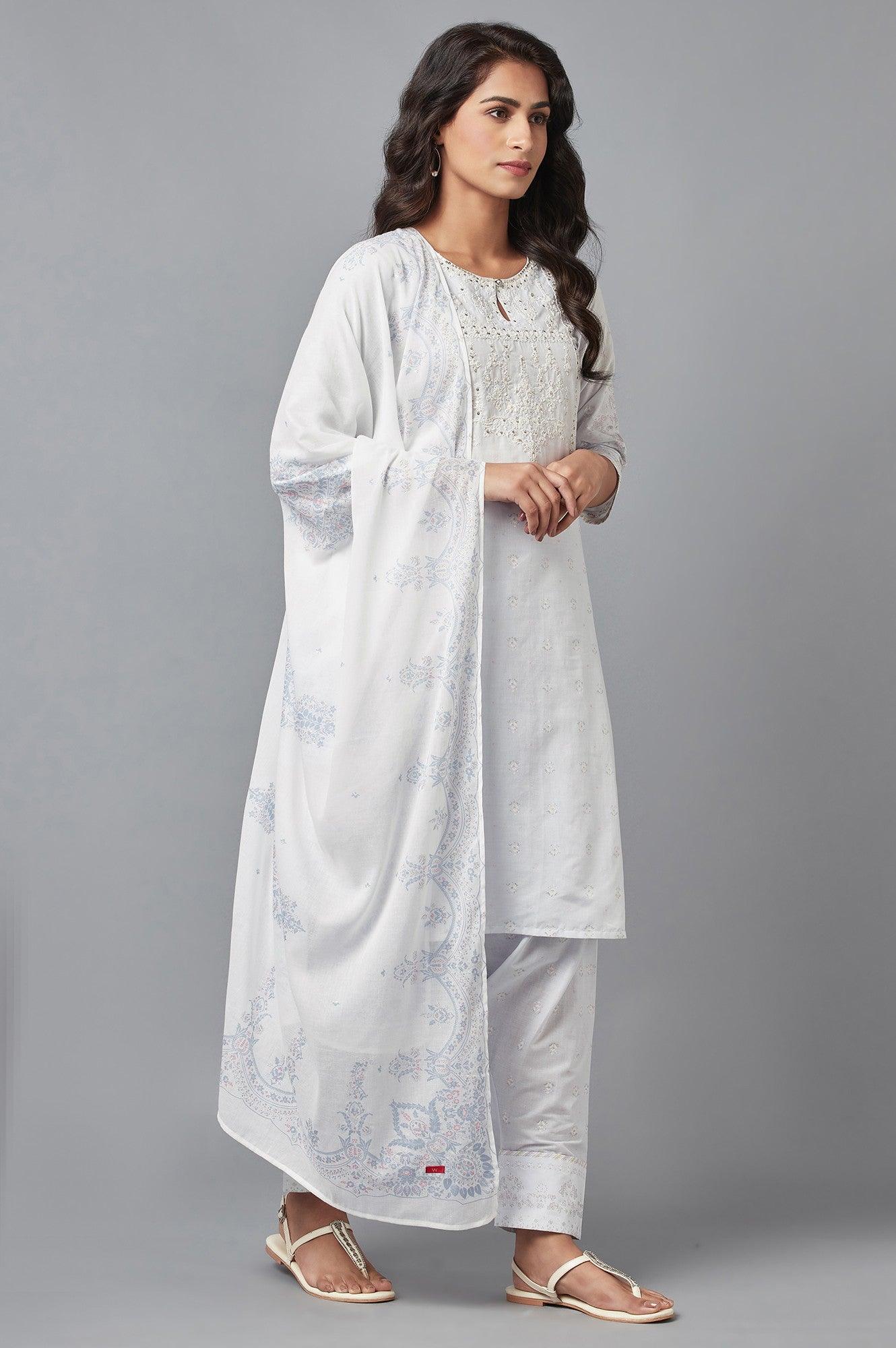Light Blue Embroidered kurta with Salwar and Dupatta - Image 4