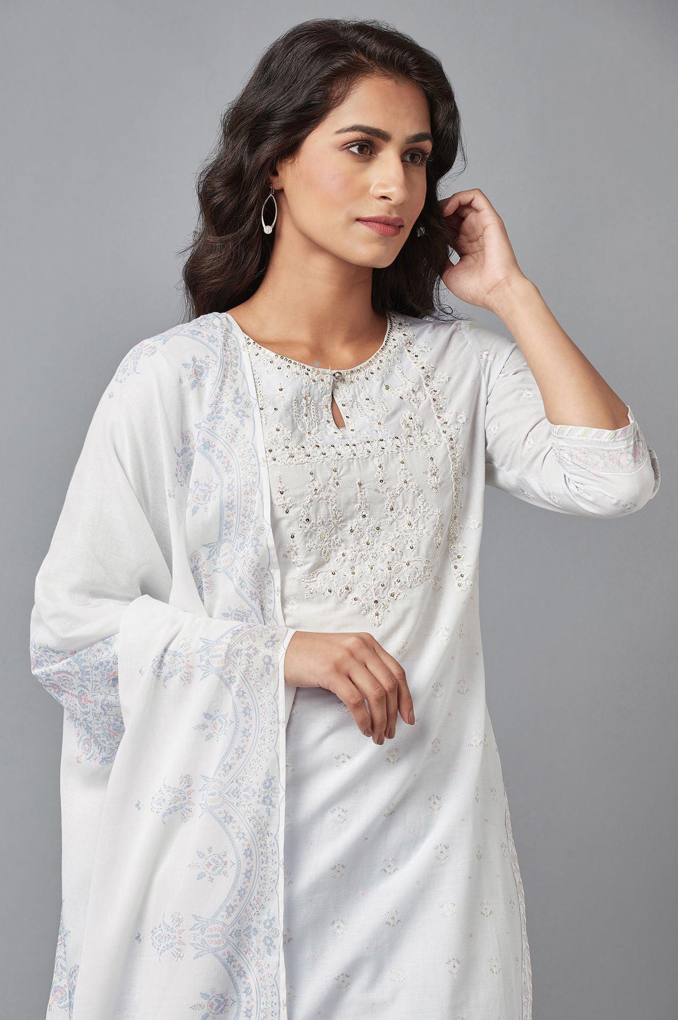 Light Blue Embroidered kurta with Salwar and Dupatta - Image 5