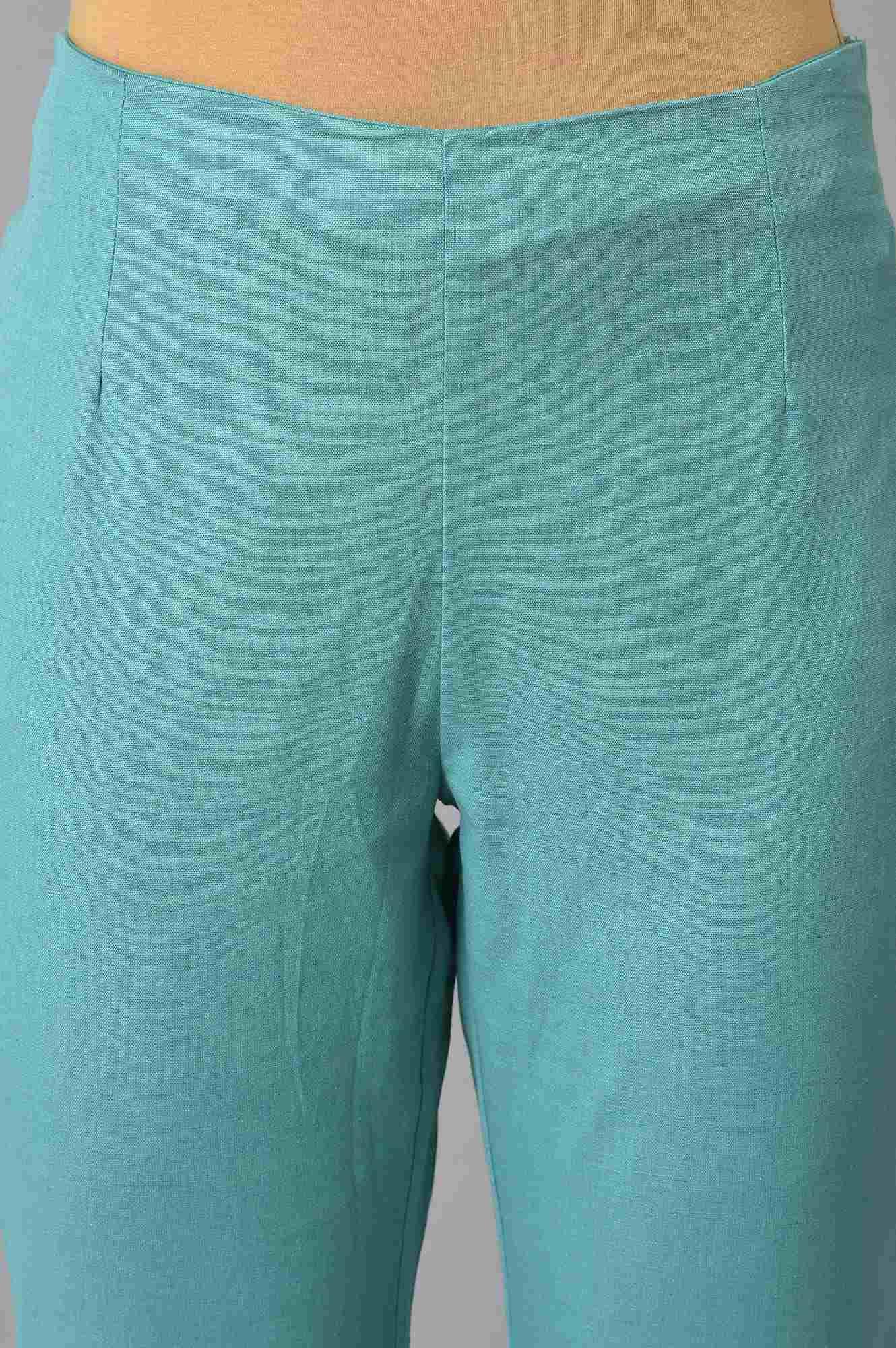 Light Blue Flared Printer kurta With Slim Pants And Pink Dupatta - Image 6