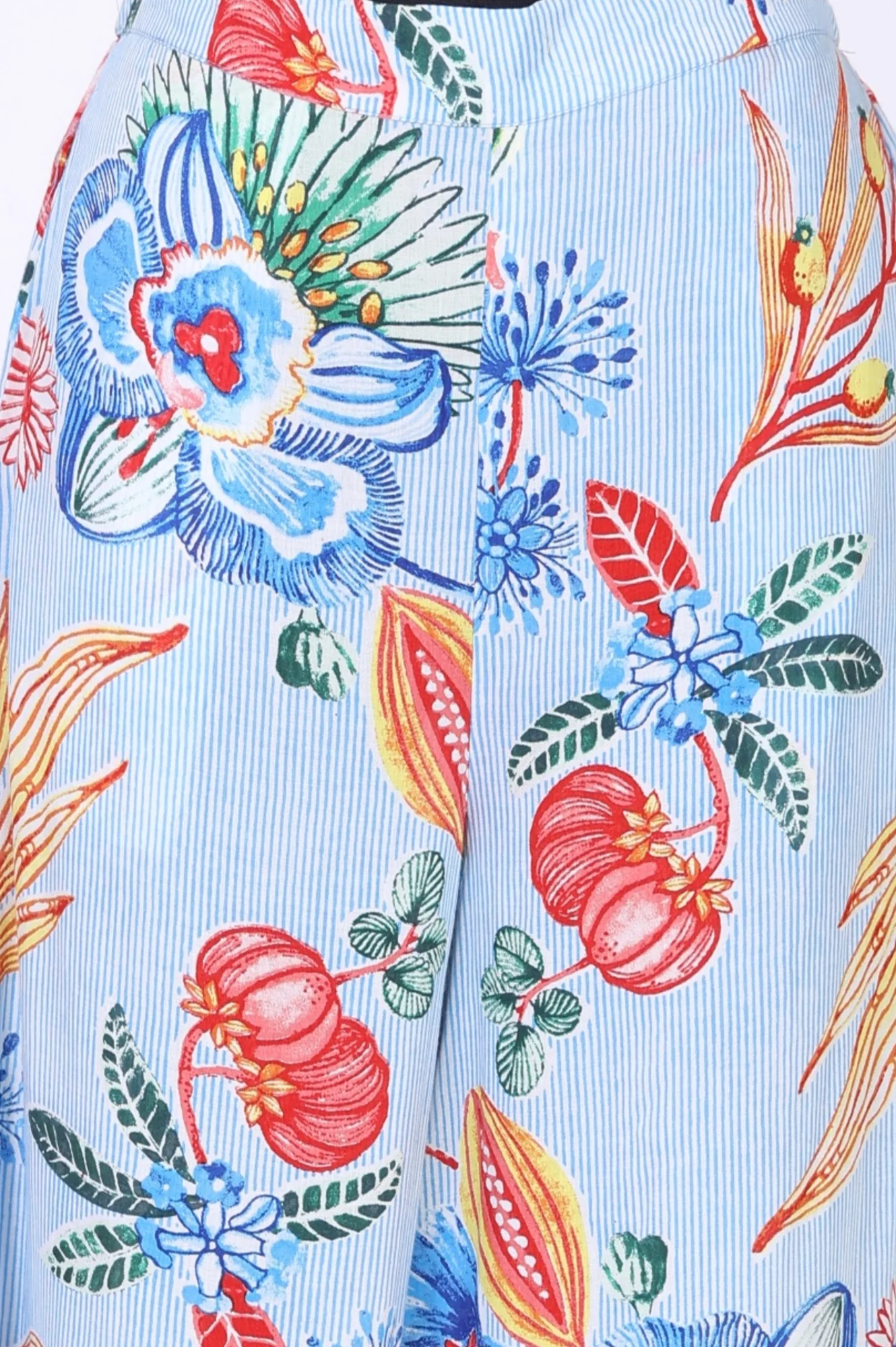Light Blue Floral Printed Modal Straight Kurta with Flared Pants Co-ord Set - Image 7