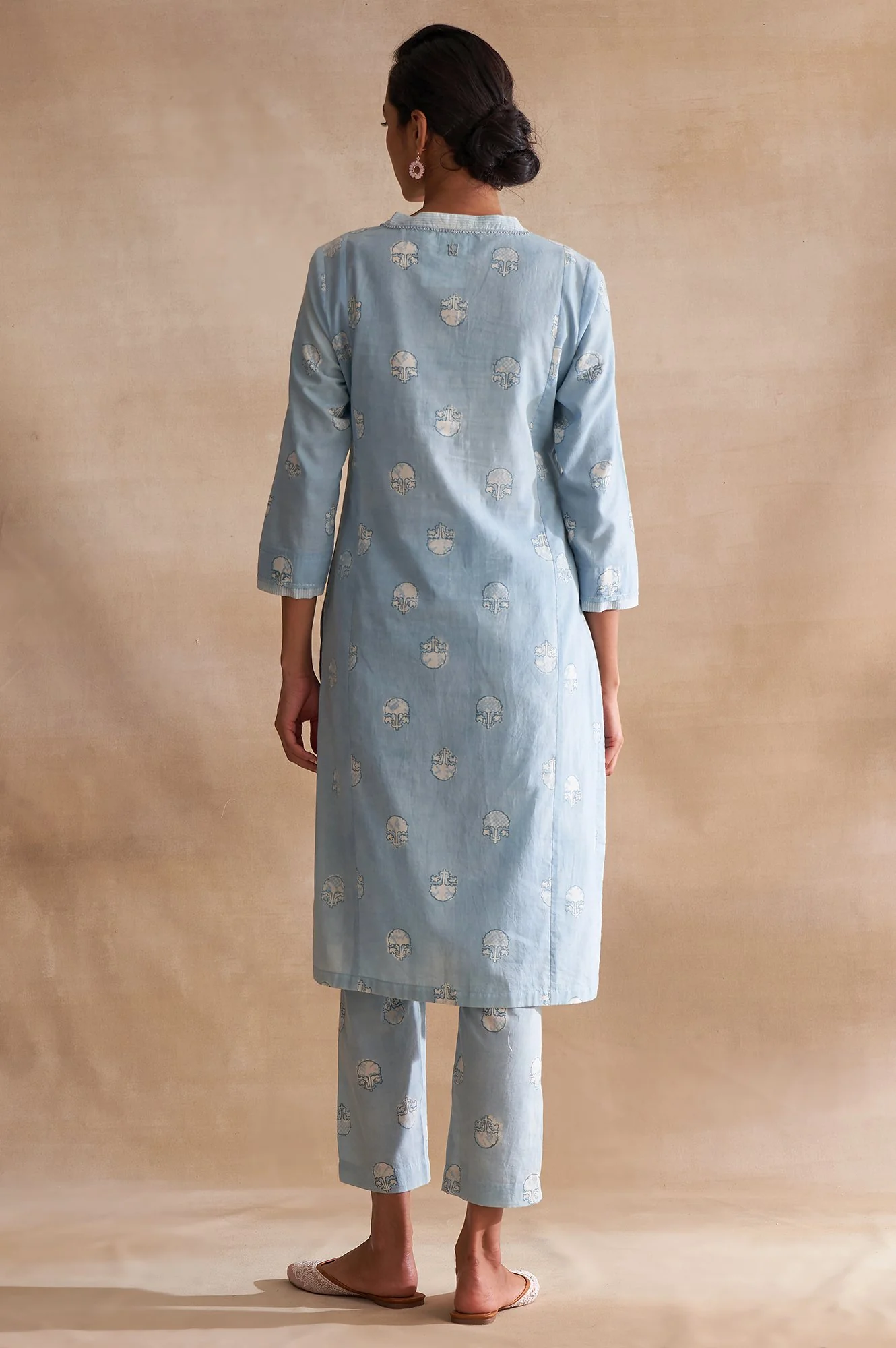 Light Blue Handblock Dabu Print kurta - Image 2