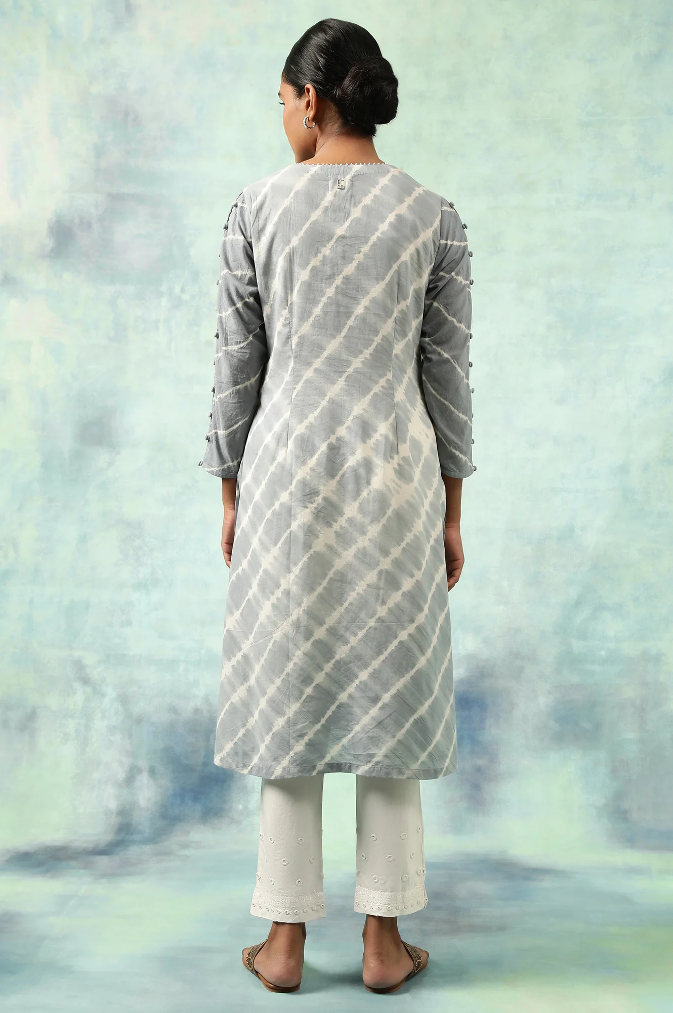 Light Blue Lehariya kurta In Soft Voile - Image 4