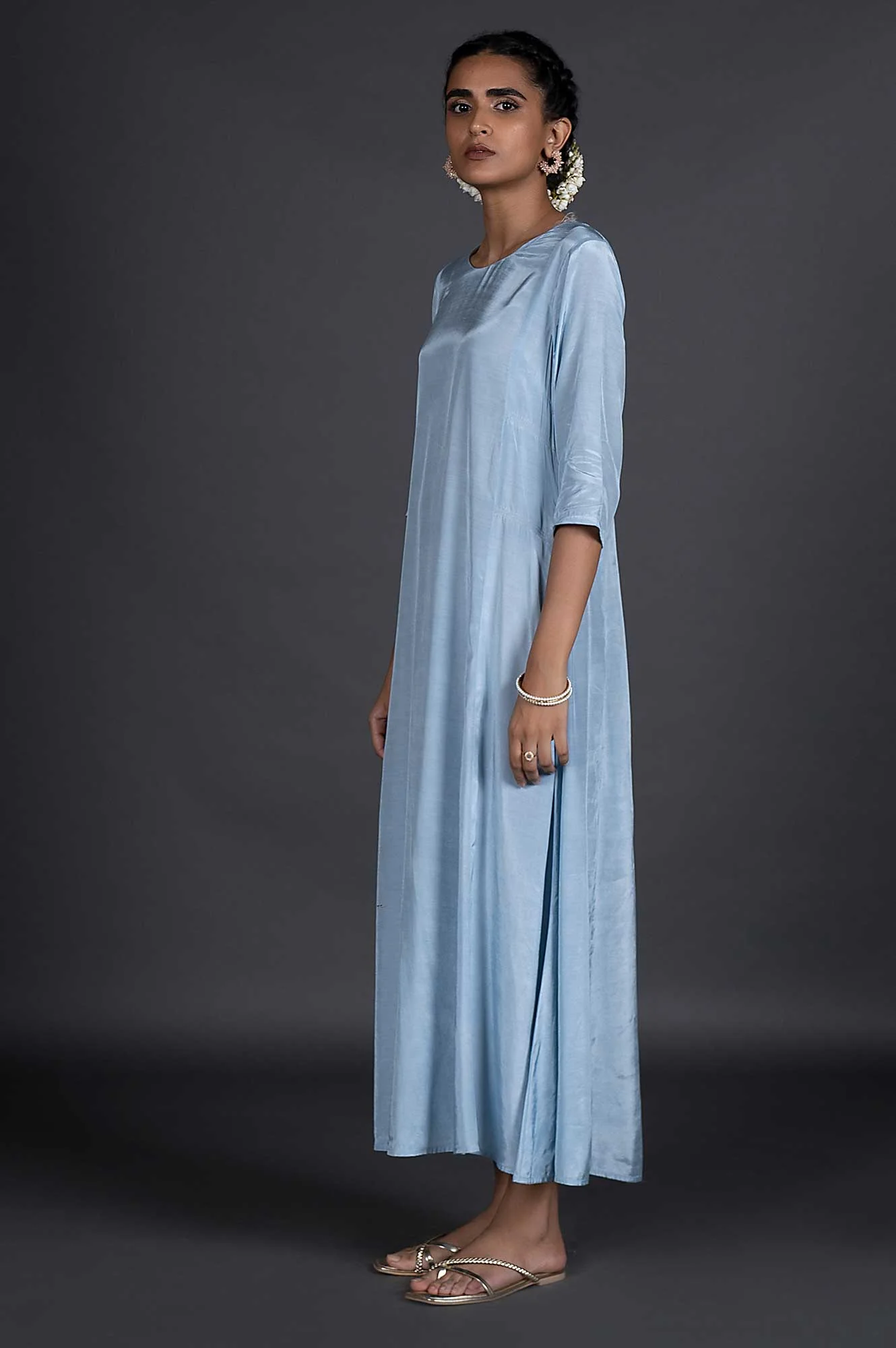Light Blue Organza Jacket With Inner Dress Set - Image 9