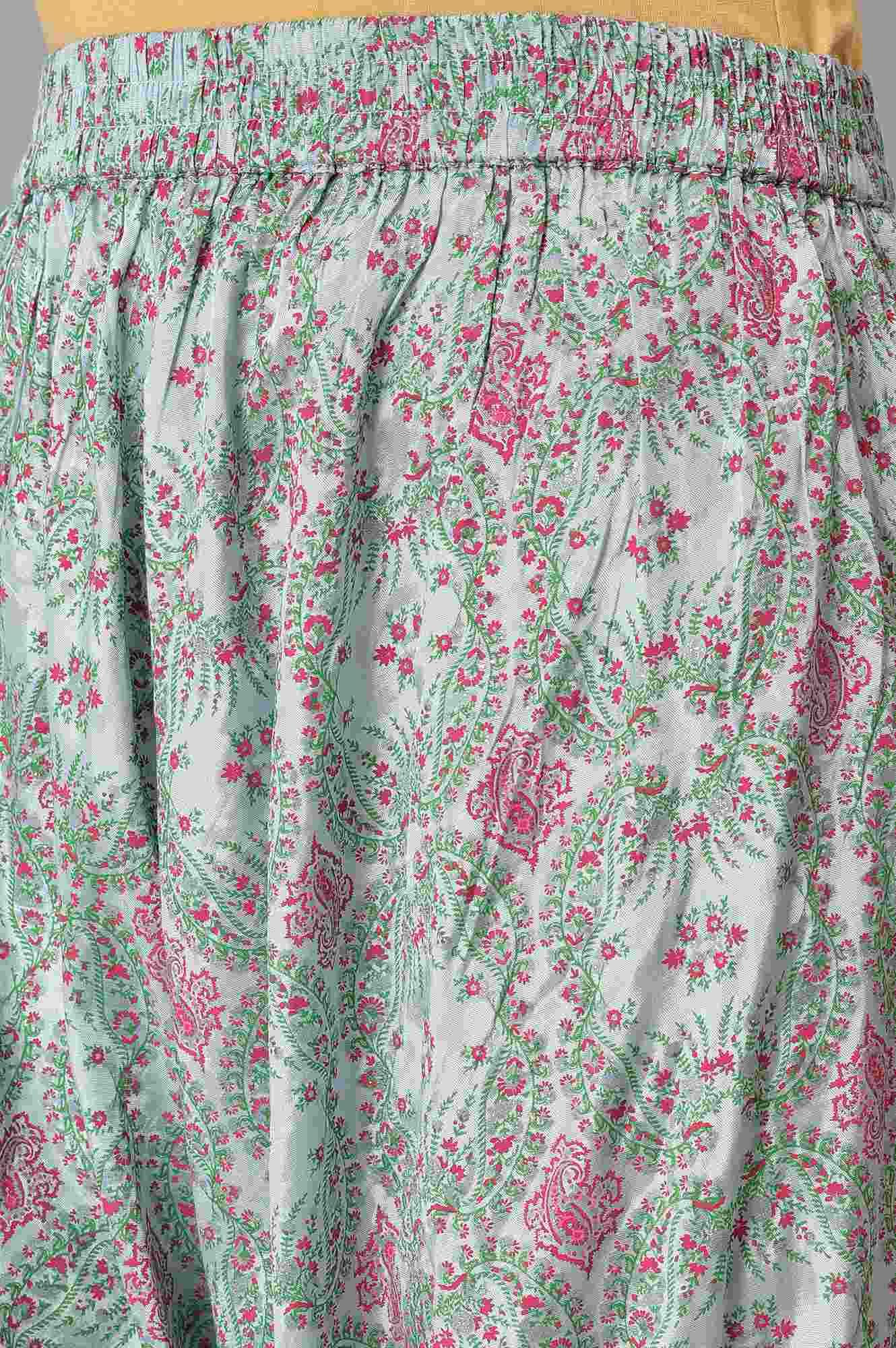 Light Blue Paisley Print High-Low kurta With Draped Pants And Pink Dupatta - Image 7