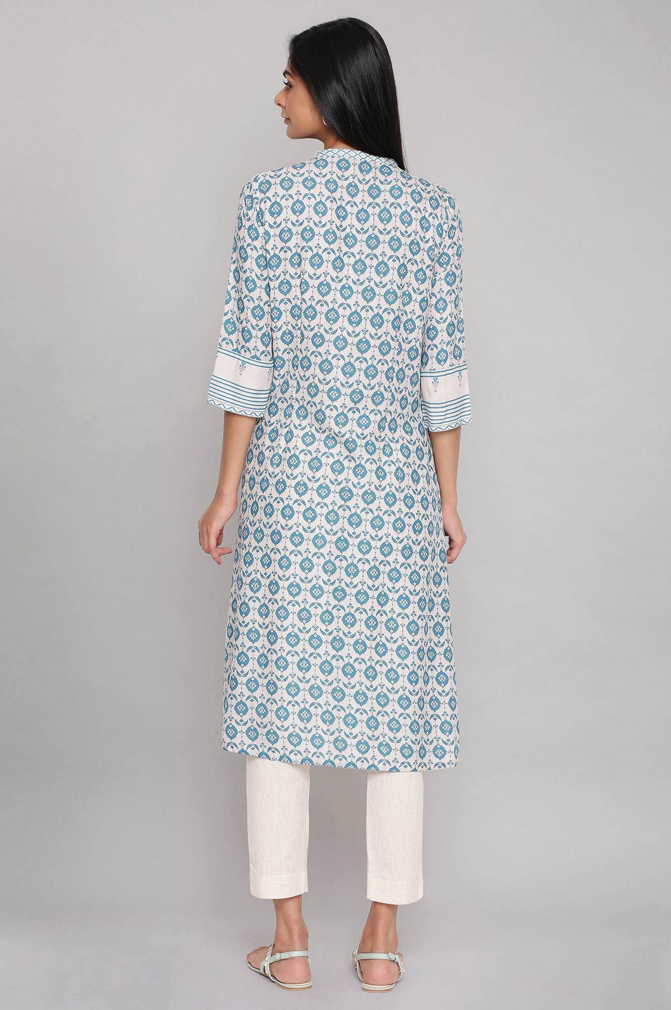 Light Blue Printed Full Placket kurta - Image 2