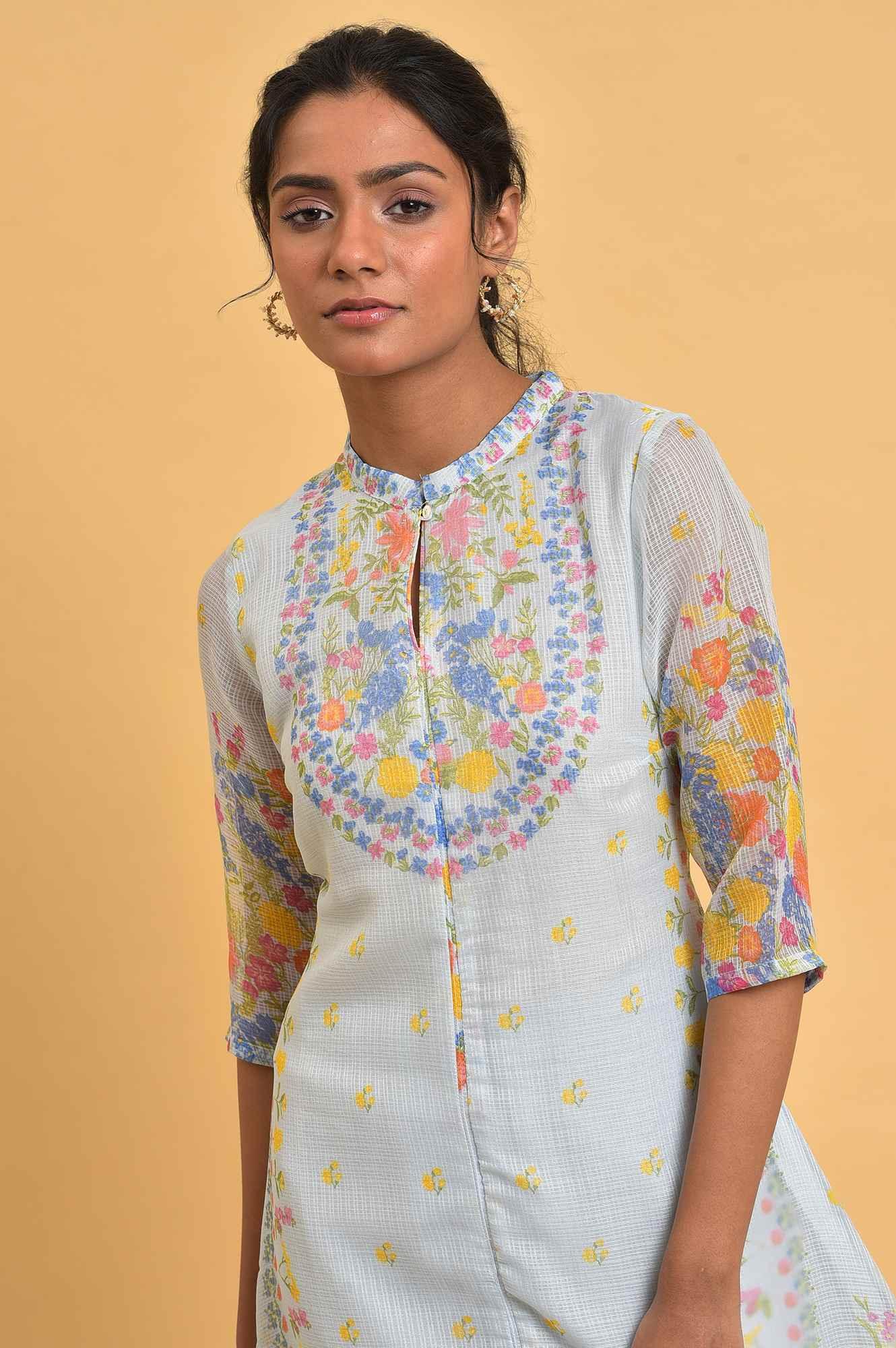 Light Blue Printed Kota kurta Set - Image 5