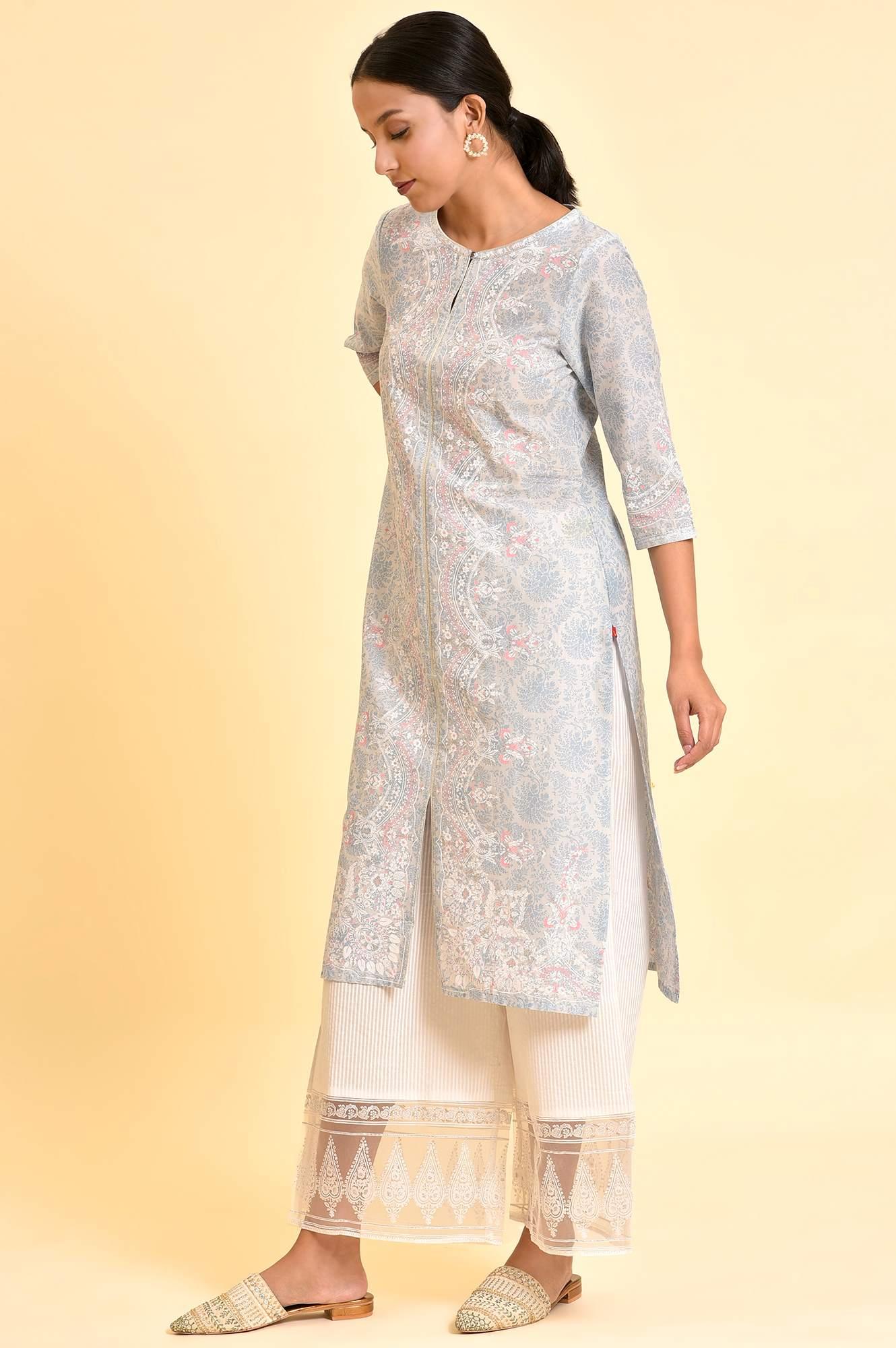 Light Blue Printed Kurta And Parallel Pants Set - Image 4