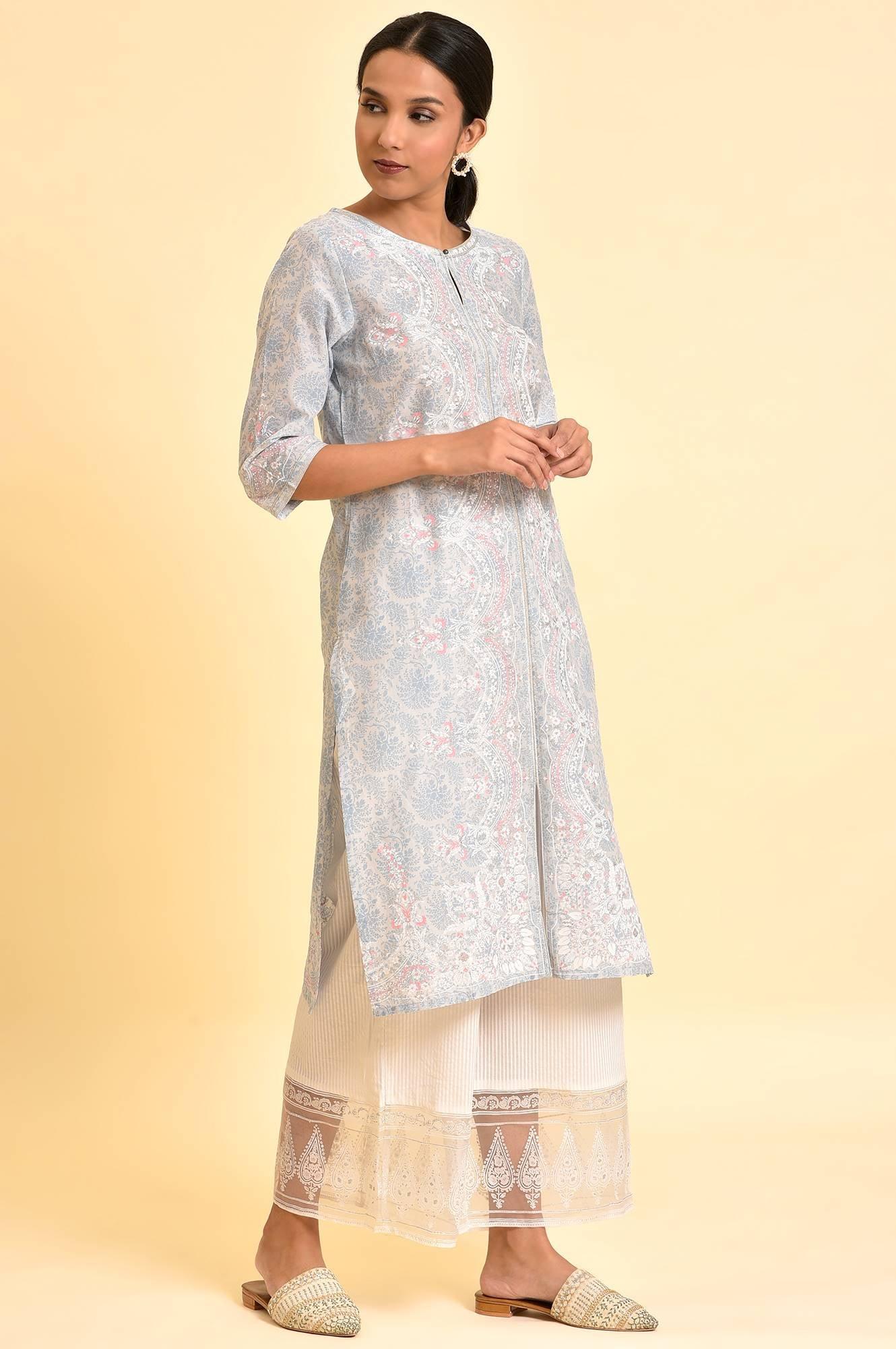 Light Blue Printed Kurta And Parallel Pants Set - Image 5