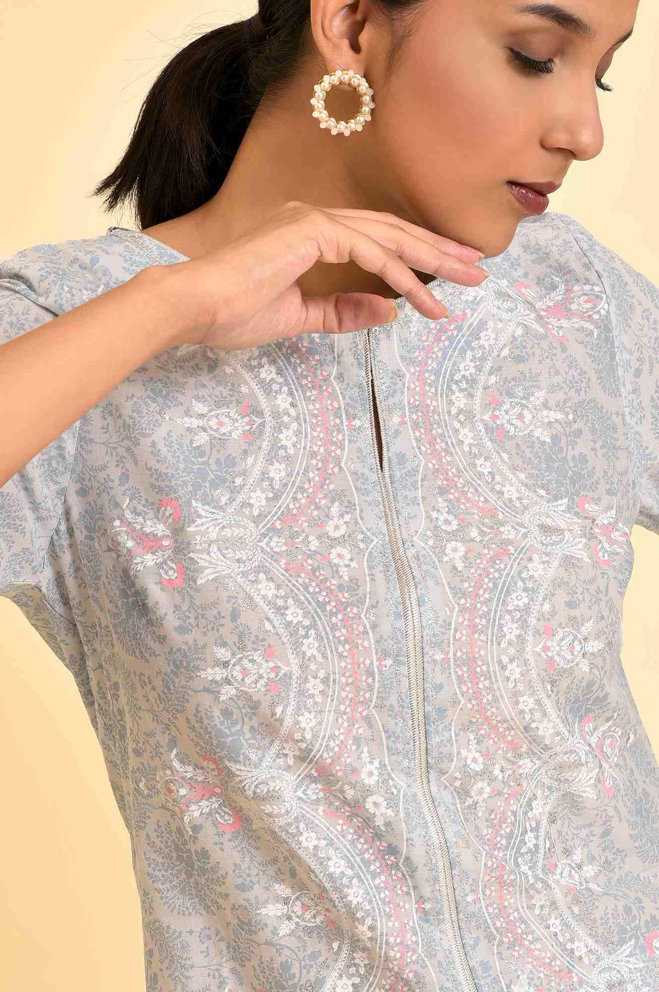 Light Blue Printed Kurta And Parallel Pants Set - Image 6