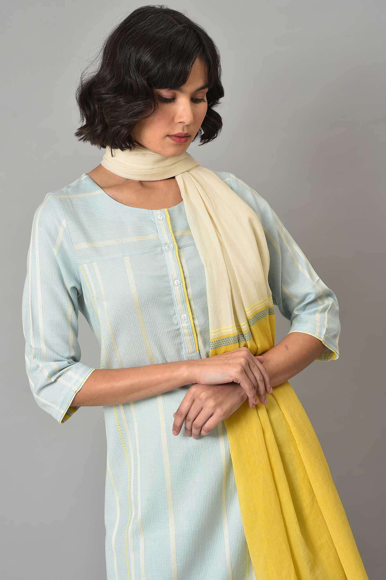 Light Blue Printed Kurta, Pants And Dupatta Set - Image 5