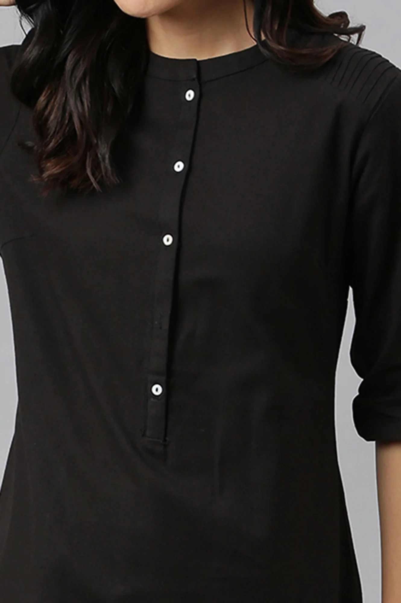 Light Blue Printed Pure Cotton & Solid Black Cotton Flax Kurta Combo - Image 3