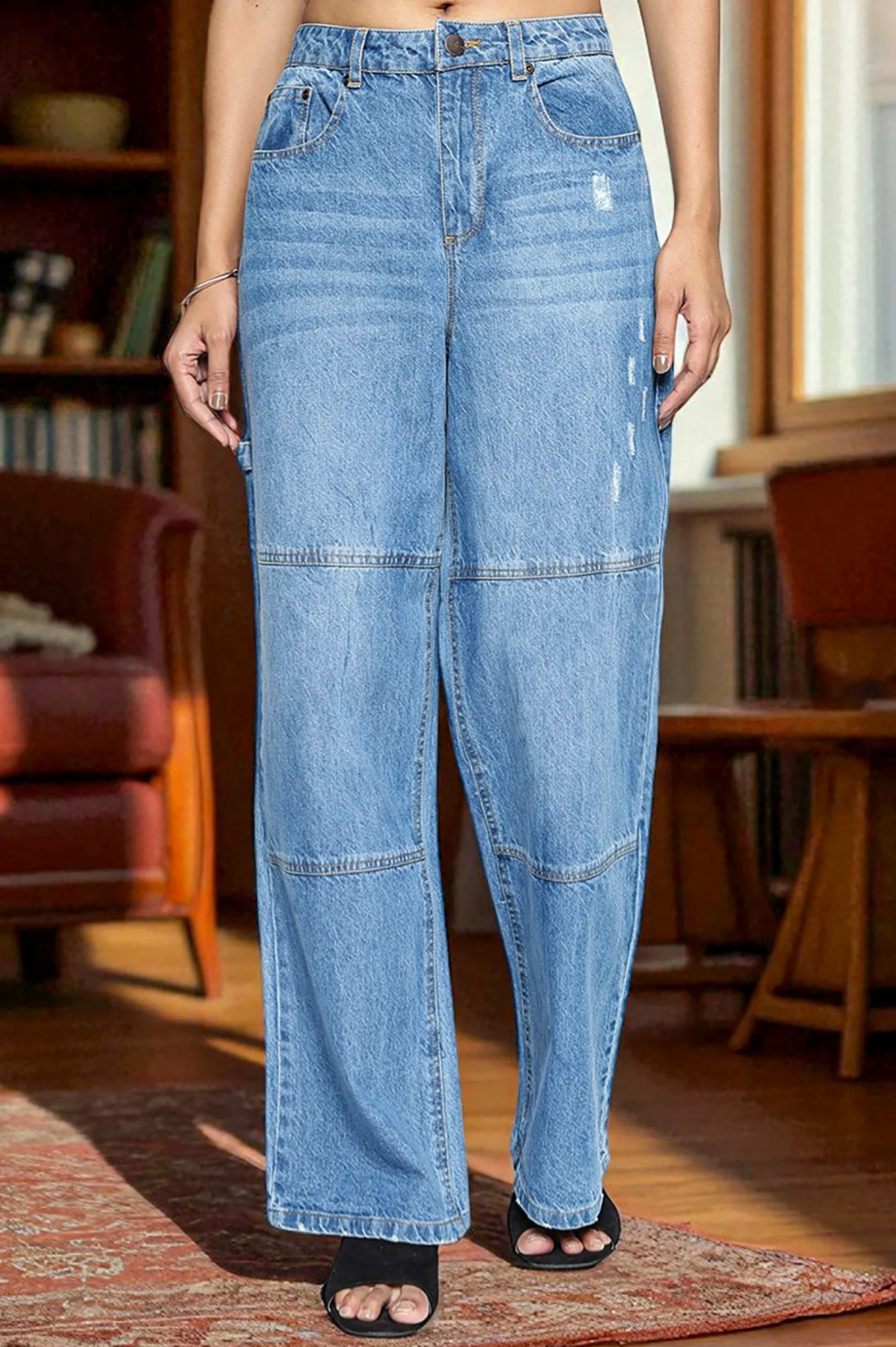 Light Blue Pure Cotton Flared Denim Pants with YKK Zipper - Image 2
