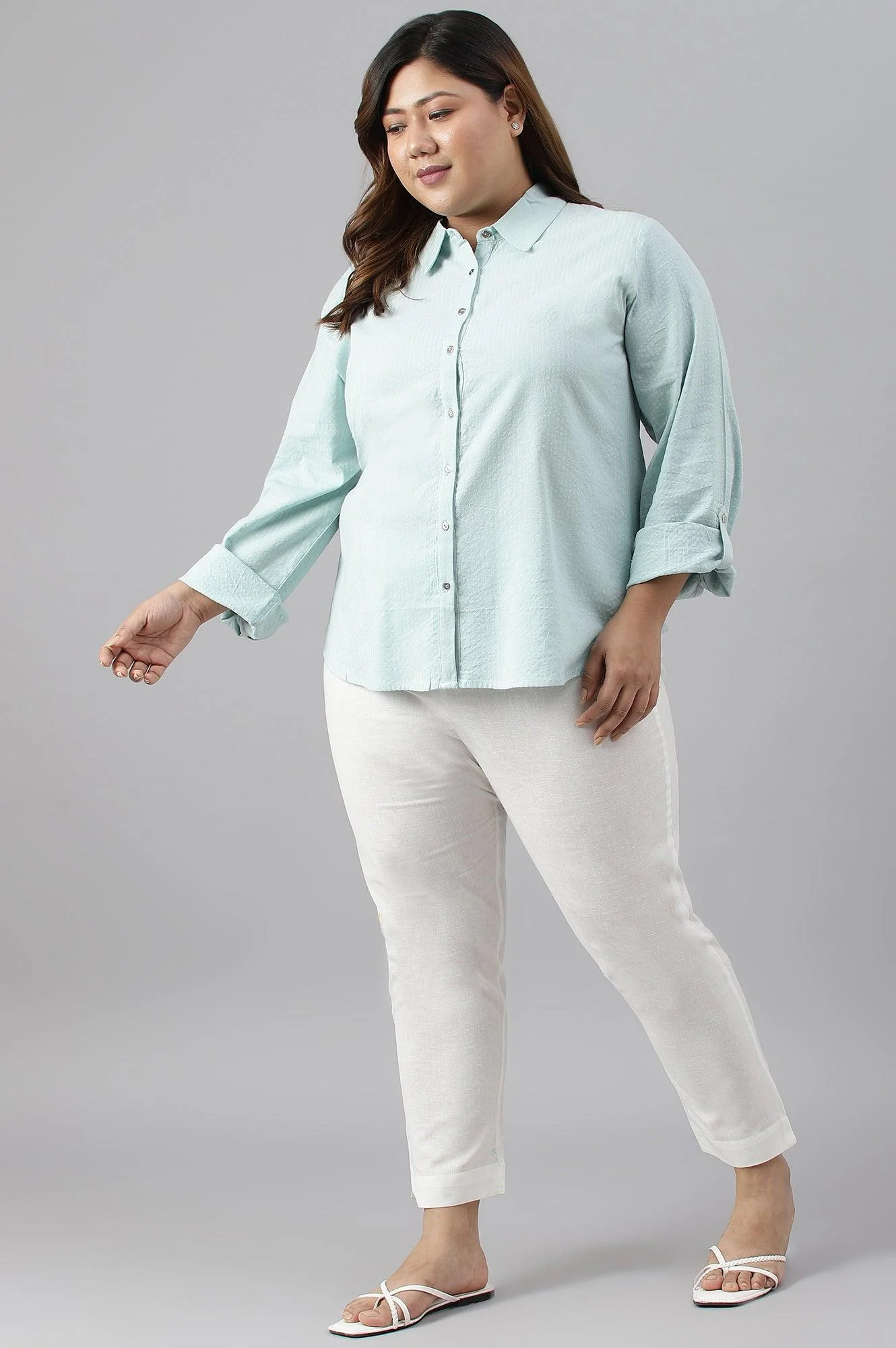 Light Blue Western Buton-Down Plus Size Top - Image 6