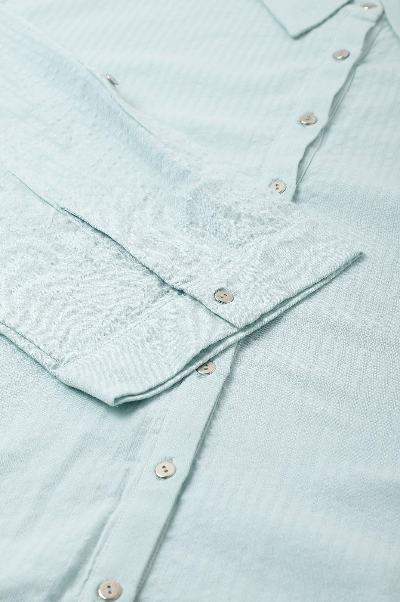 Light Blue Western Buton-Down Plus Size Top - Image 8