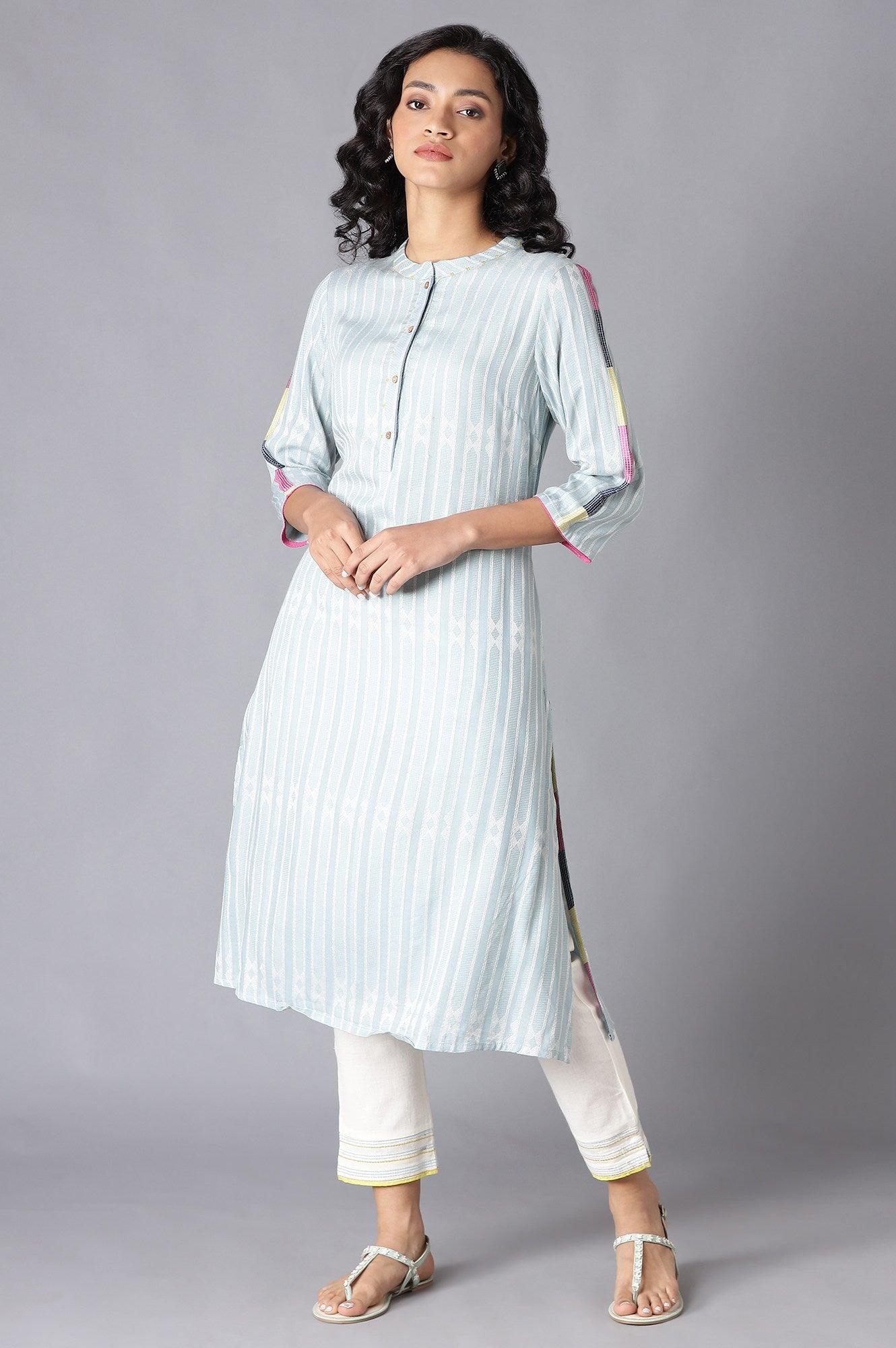 Light Blue Yarn-Dyed Straight kurta - Image 2