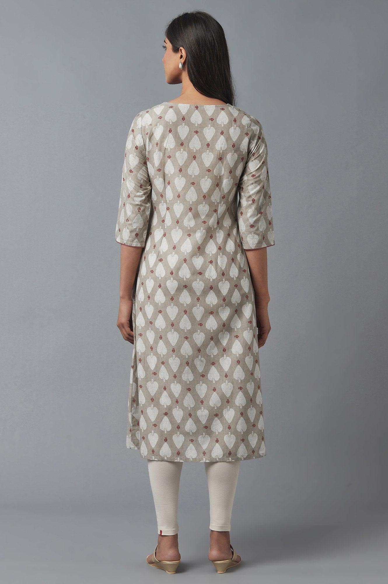 Light Brown A-line Printed kurta - Image 2