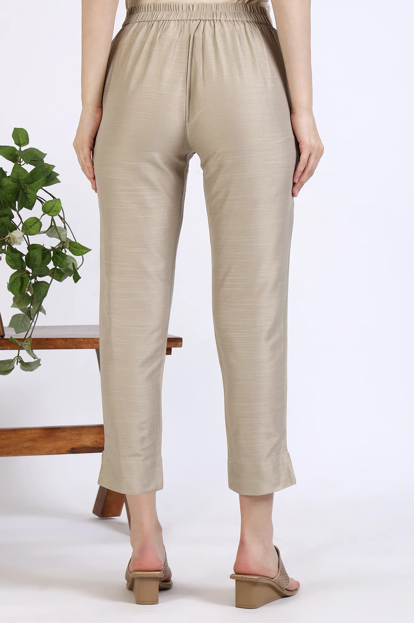 Light Gold Solid Yarn Dyed Trousers - Image 4