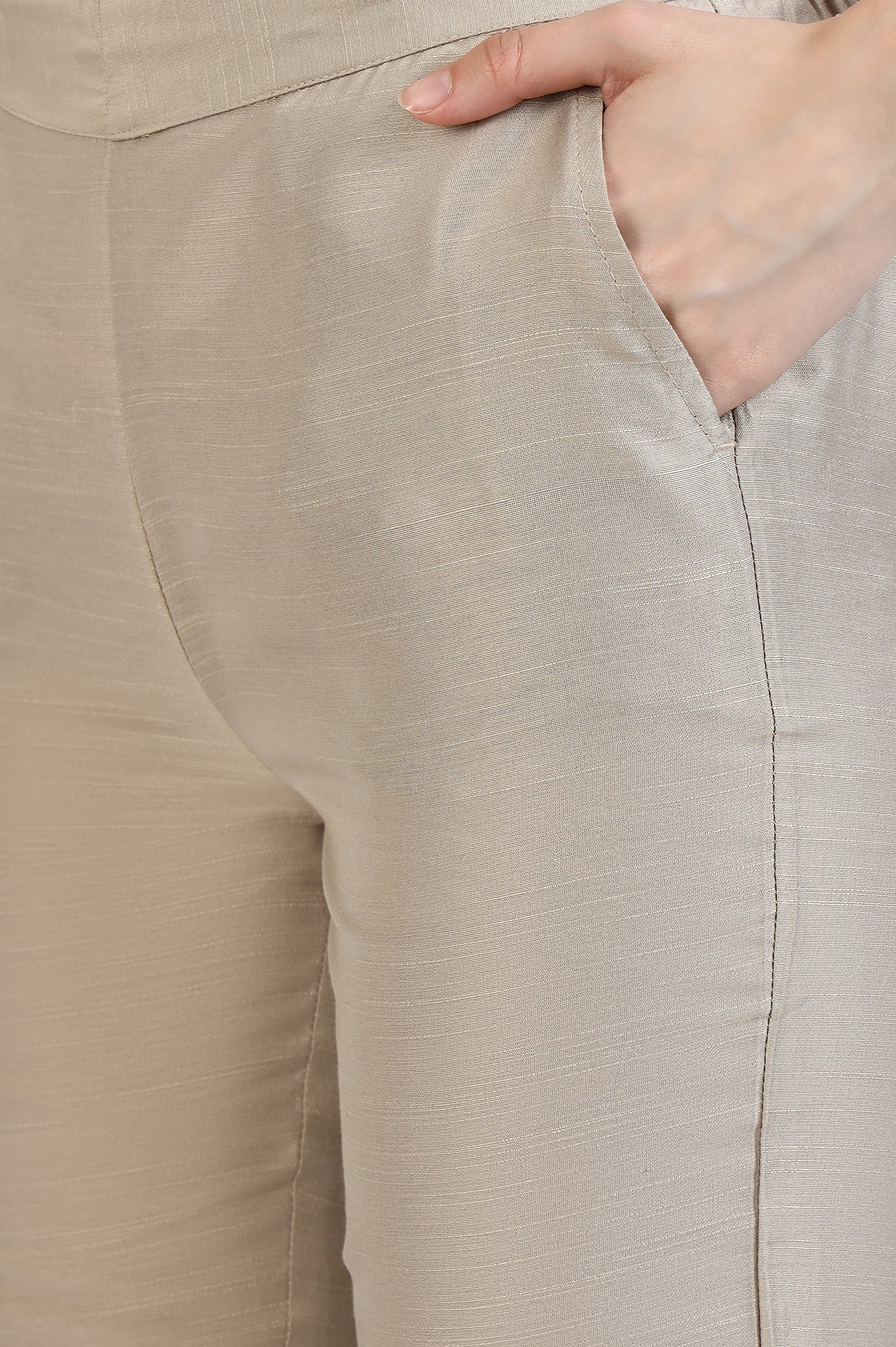 Light Gold Solid Yarn Dyed Trousers - Image 7