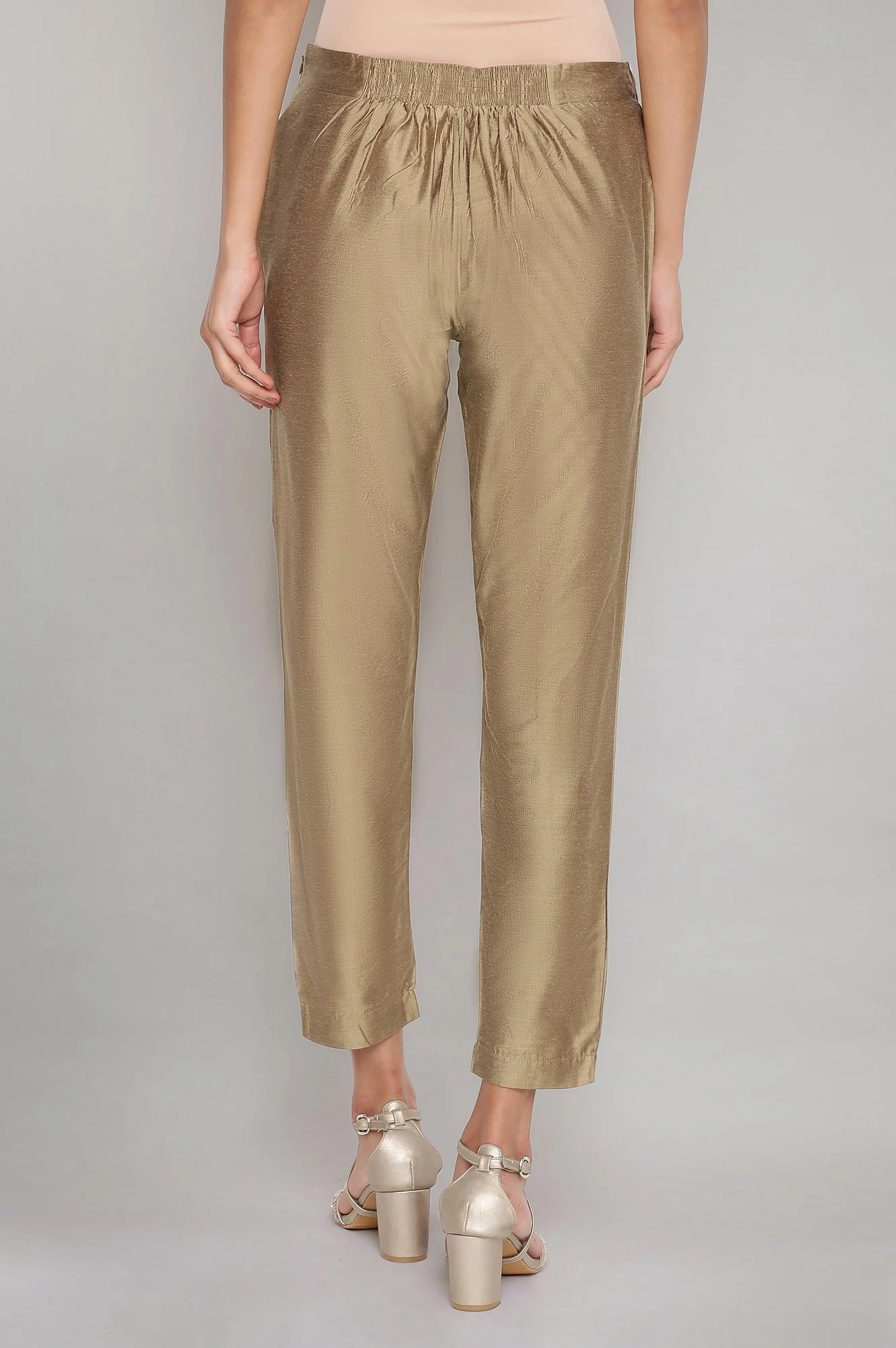 Light Golden Cotton Flax Fitted Pants - Image 2