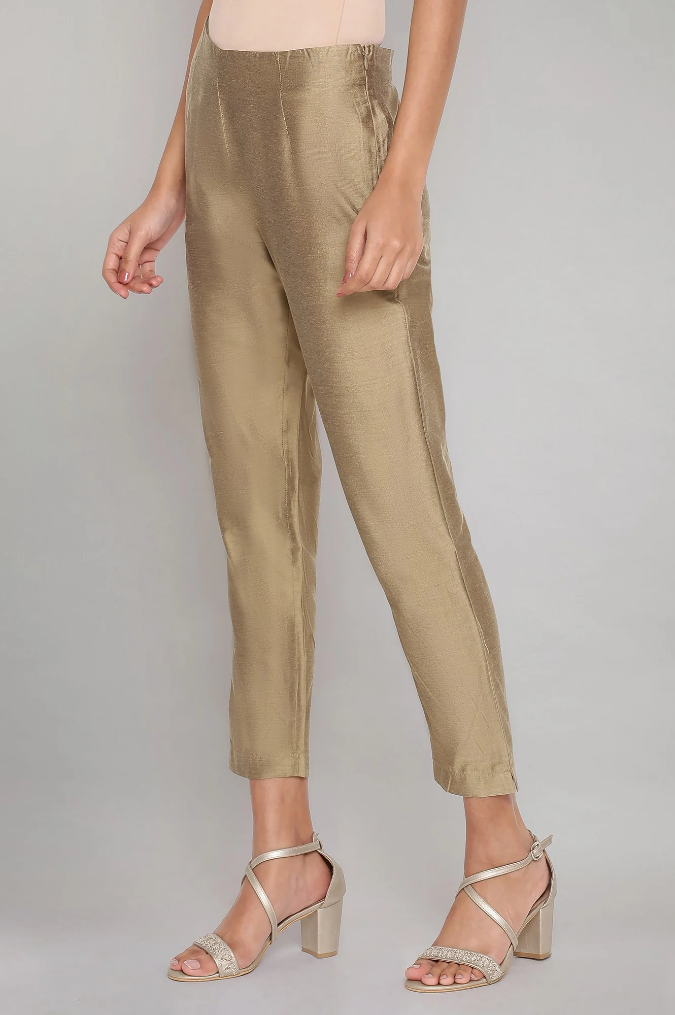 Light Golden Cotton Flax Fitted Pants - Image 4