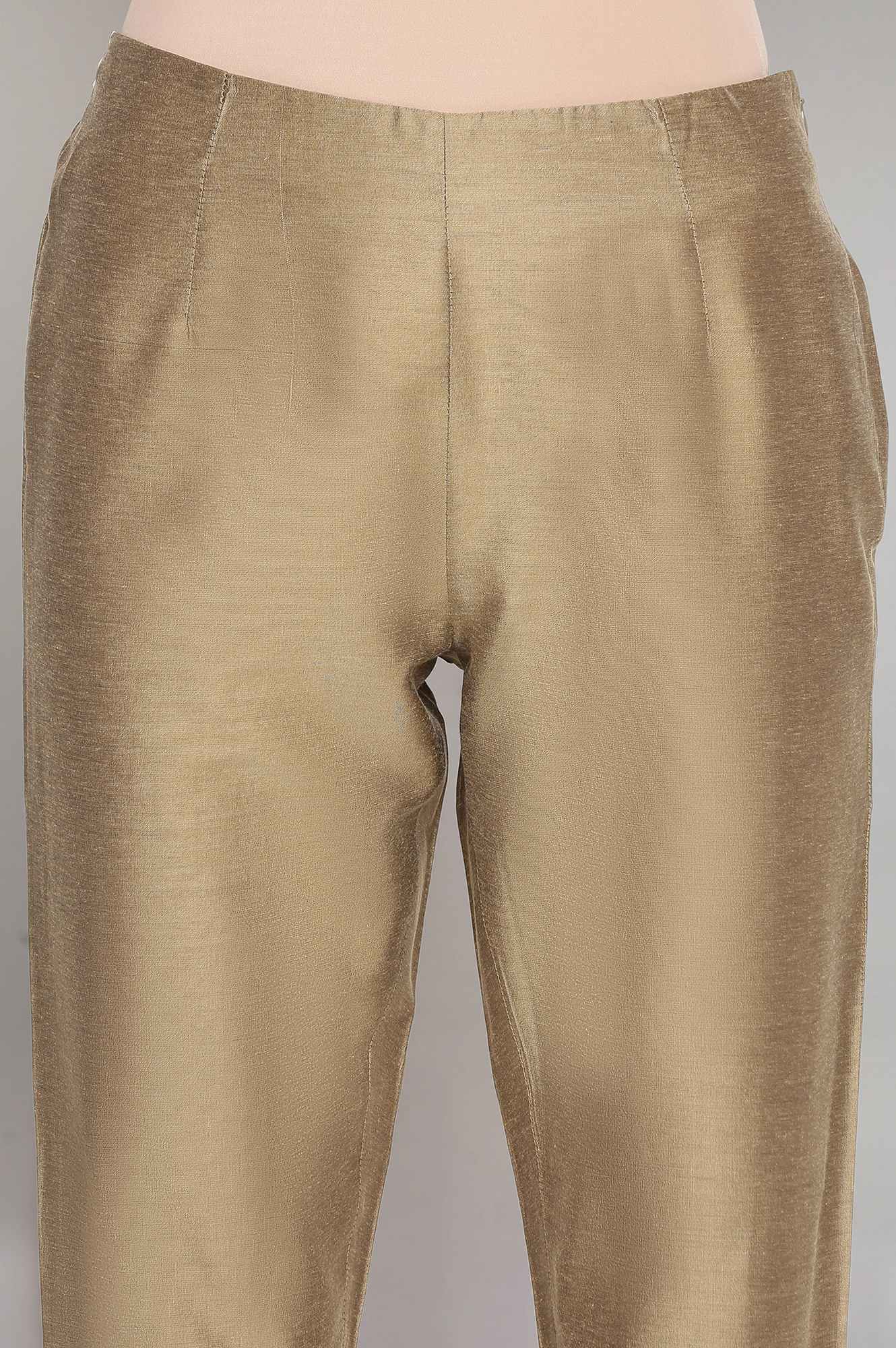 Light Golden Cotton Flax Fitted Pants - Image 6