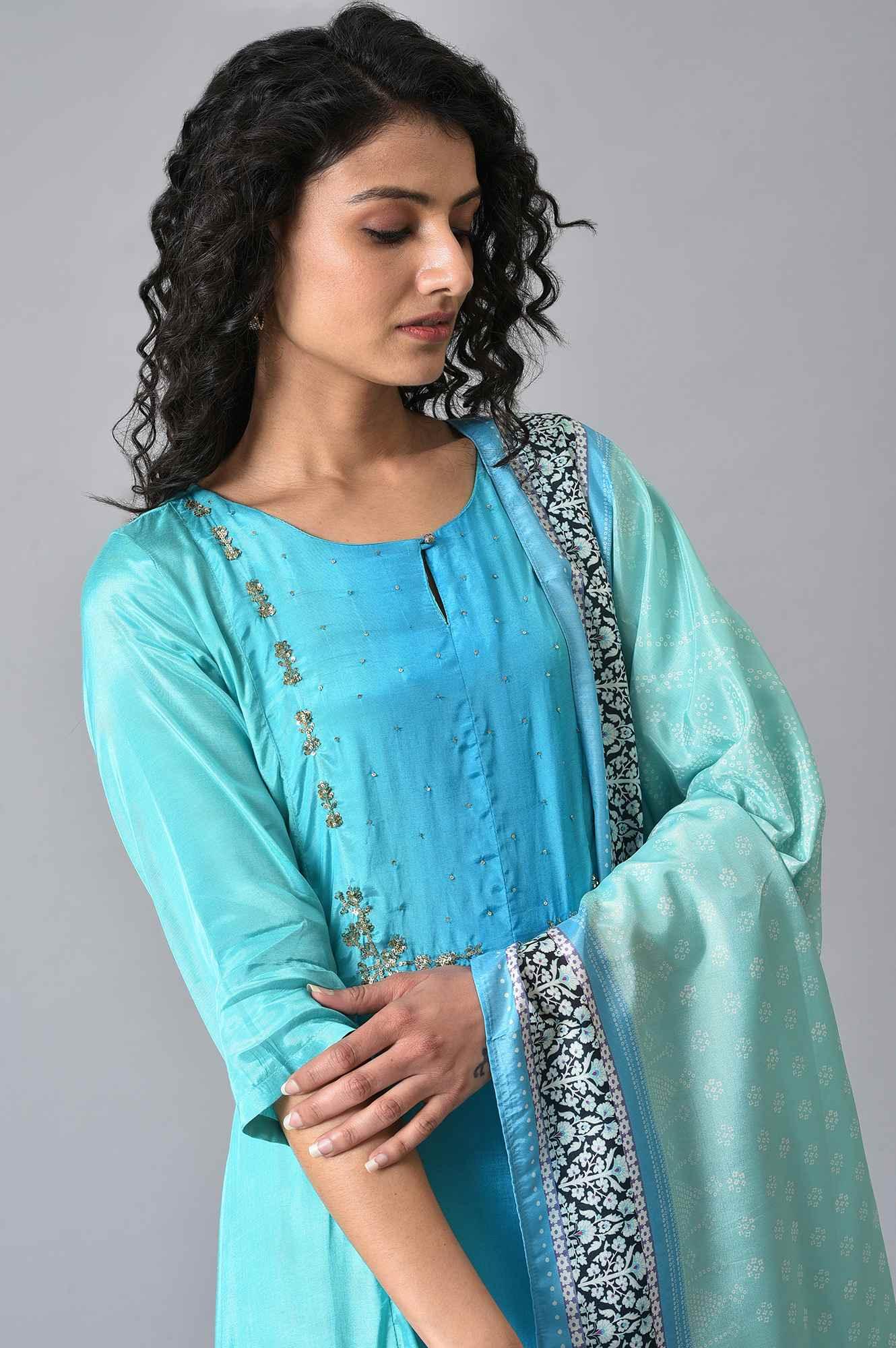 Light Green And Blue Ombre kurta Set - Image 5